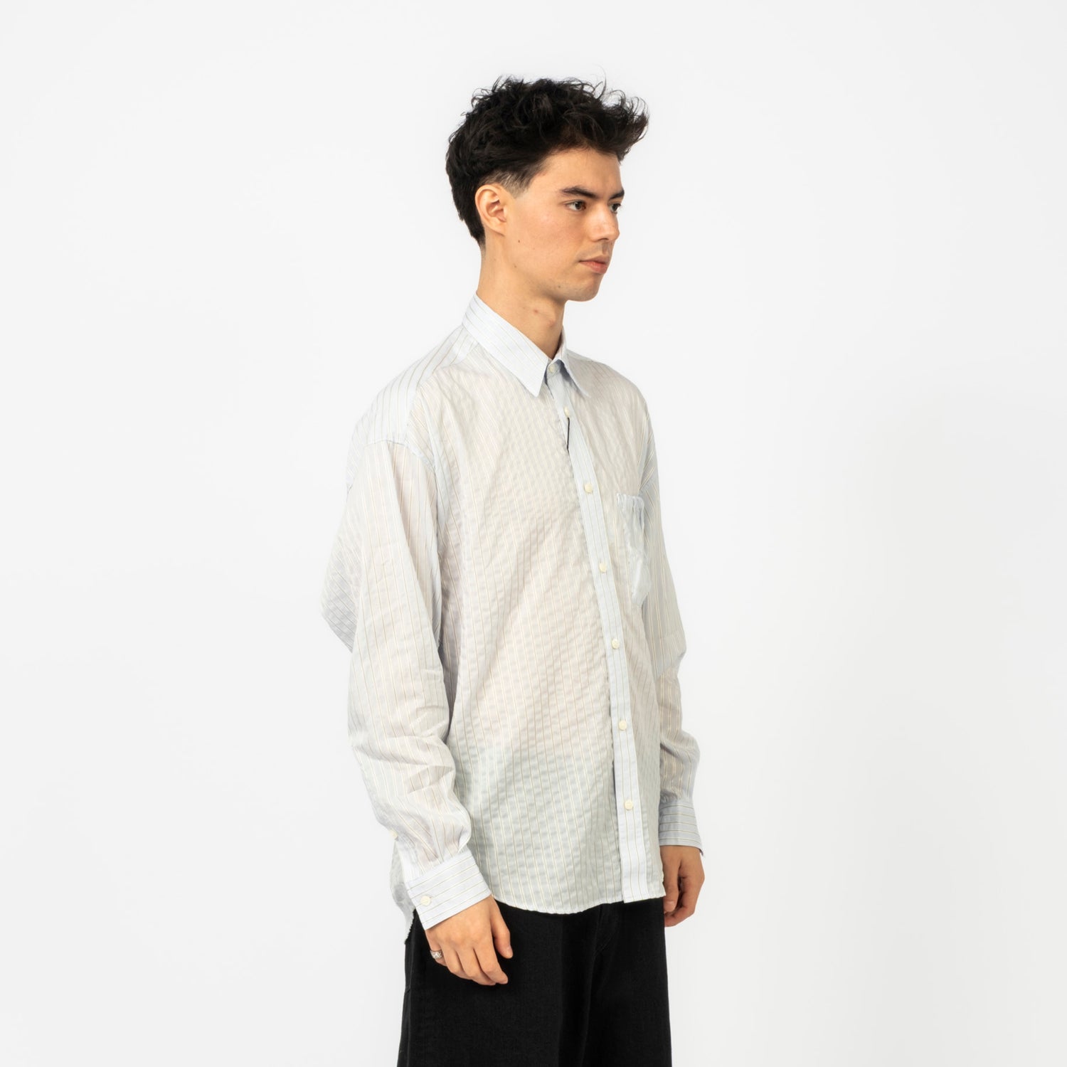 [REFOMED] RESH-030 WRIST PATCH SLOUCH SHIRT "STRIPE" _ SAX