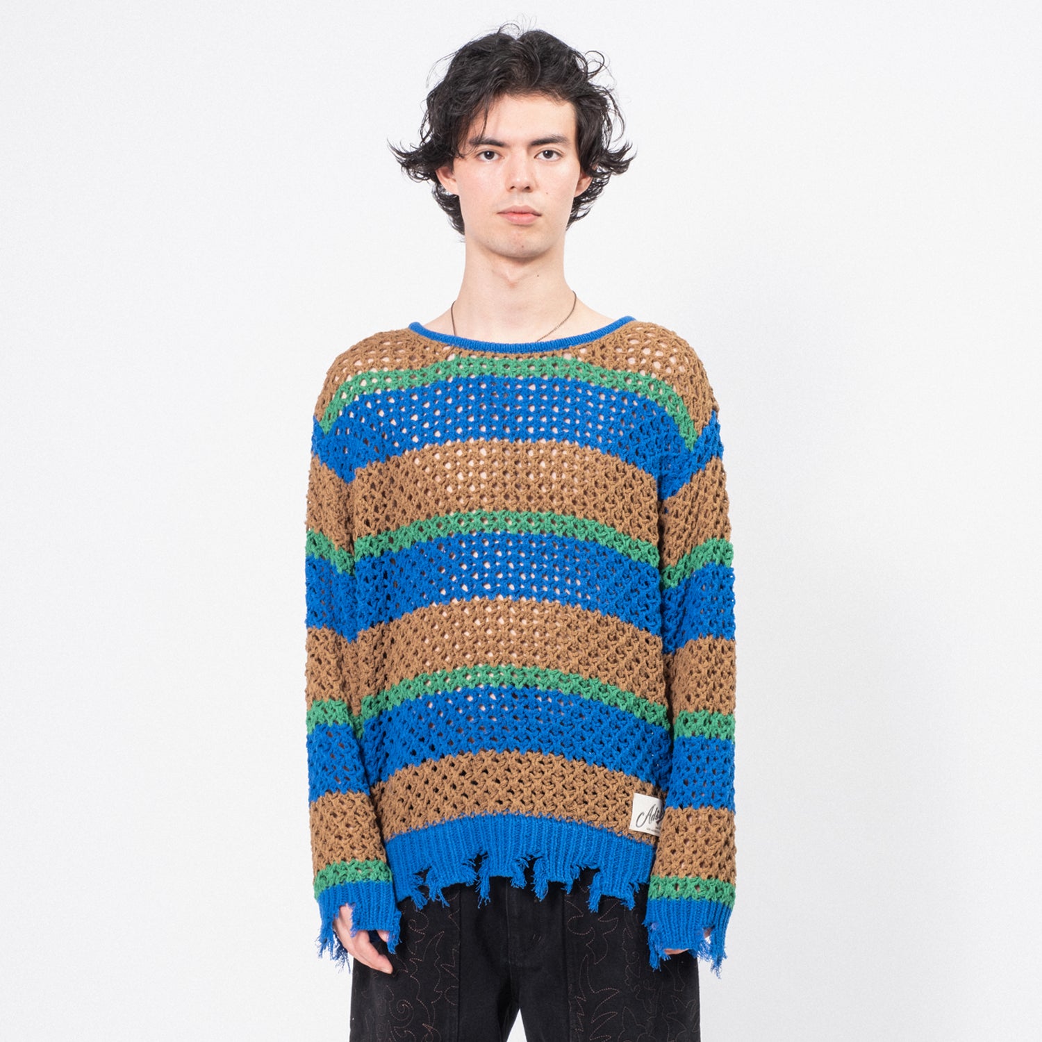 [ANDERSSON BELL] UNISEX DAMAGED STRIPE BOATNECK SWEATER _ MULTI