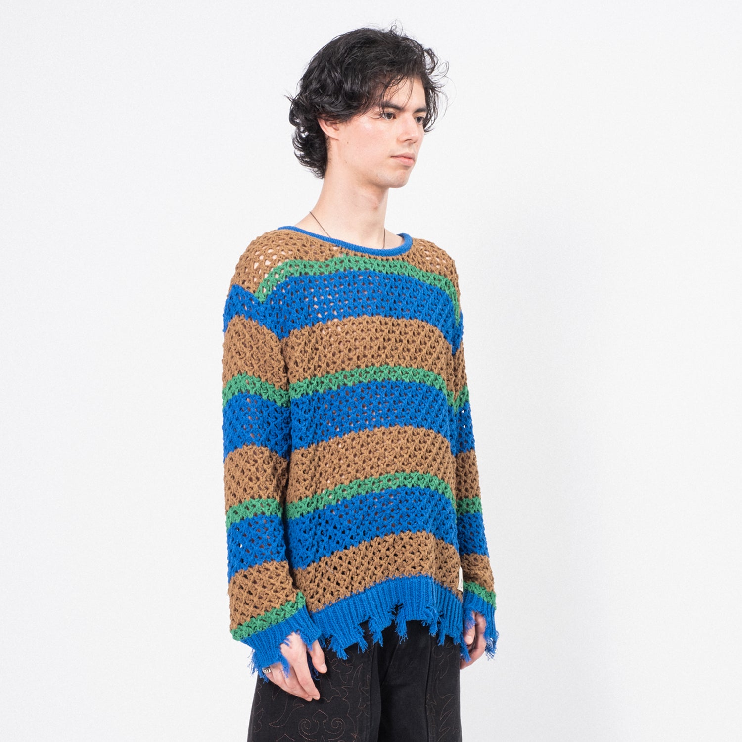 [ANDERSSON BELL] UNISEX DAMAGED STRIPE BOATNECK SWEATER _ MULTI