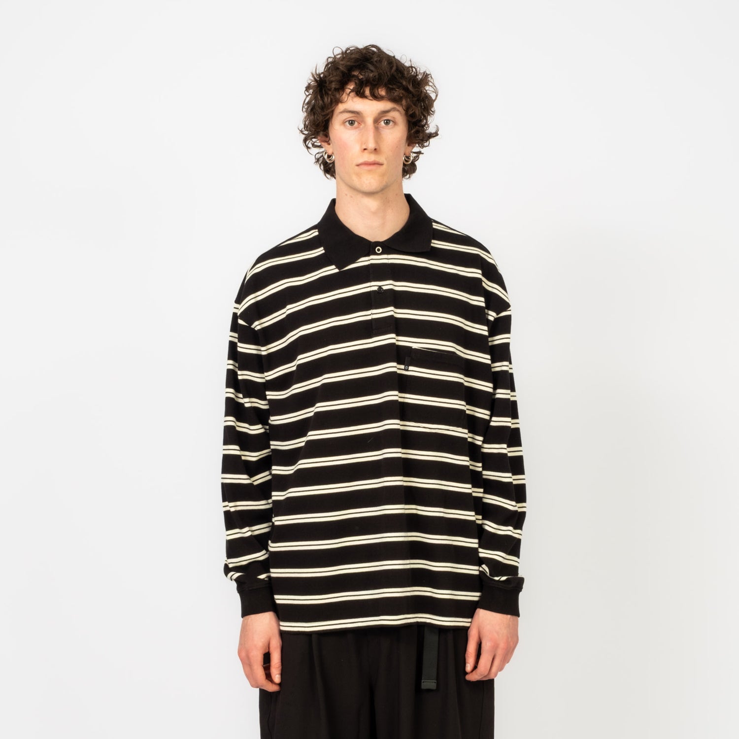 [MOIF] WIDE POLO L/S SHIRT _ BLACK STRIPE