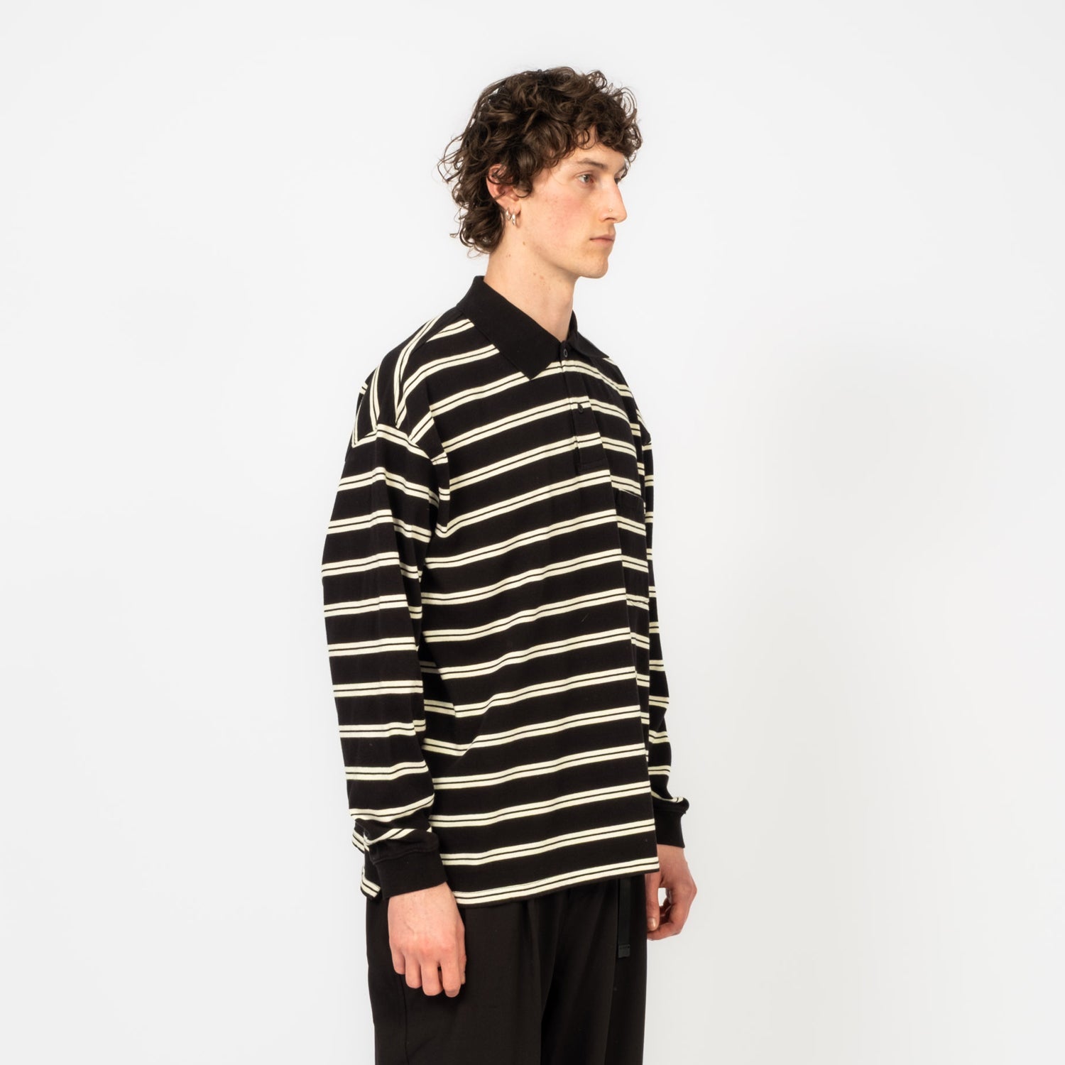 [MOIF] WIDE POLO L/S SHIRT _ BLACK STRIPE