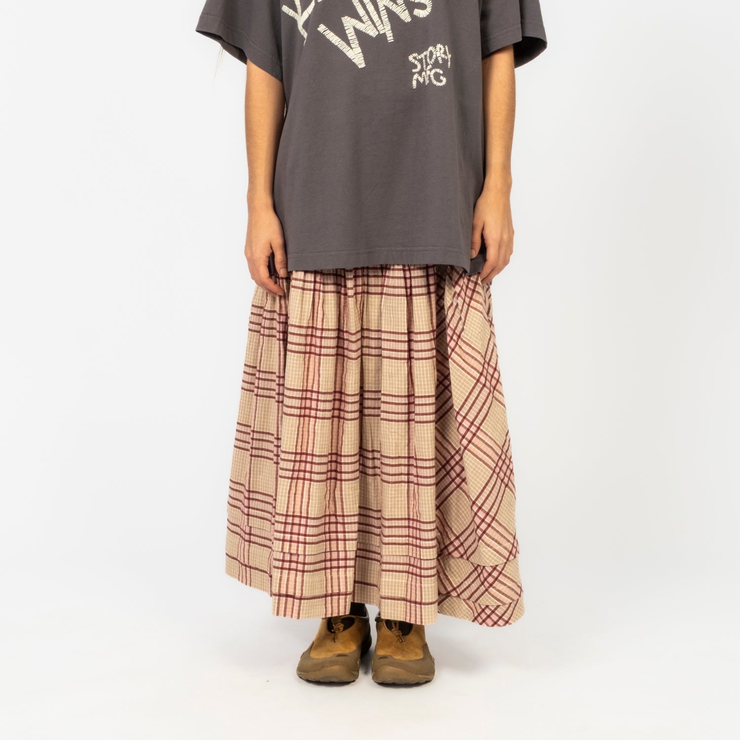 [STORY MFG] JUNIPER SKIRT _ FLORA CHECK HANDLOOM