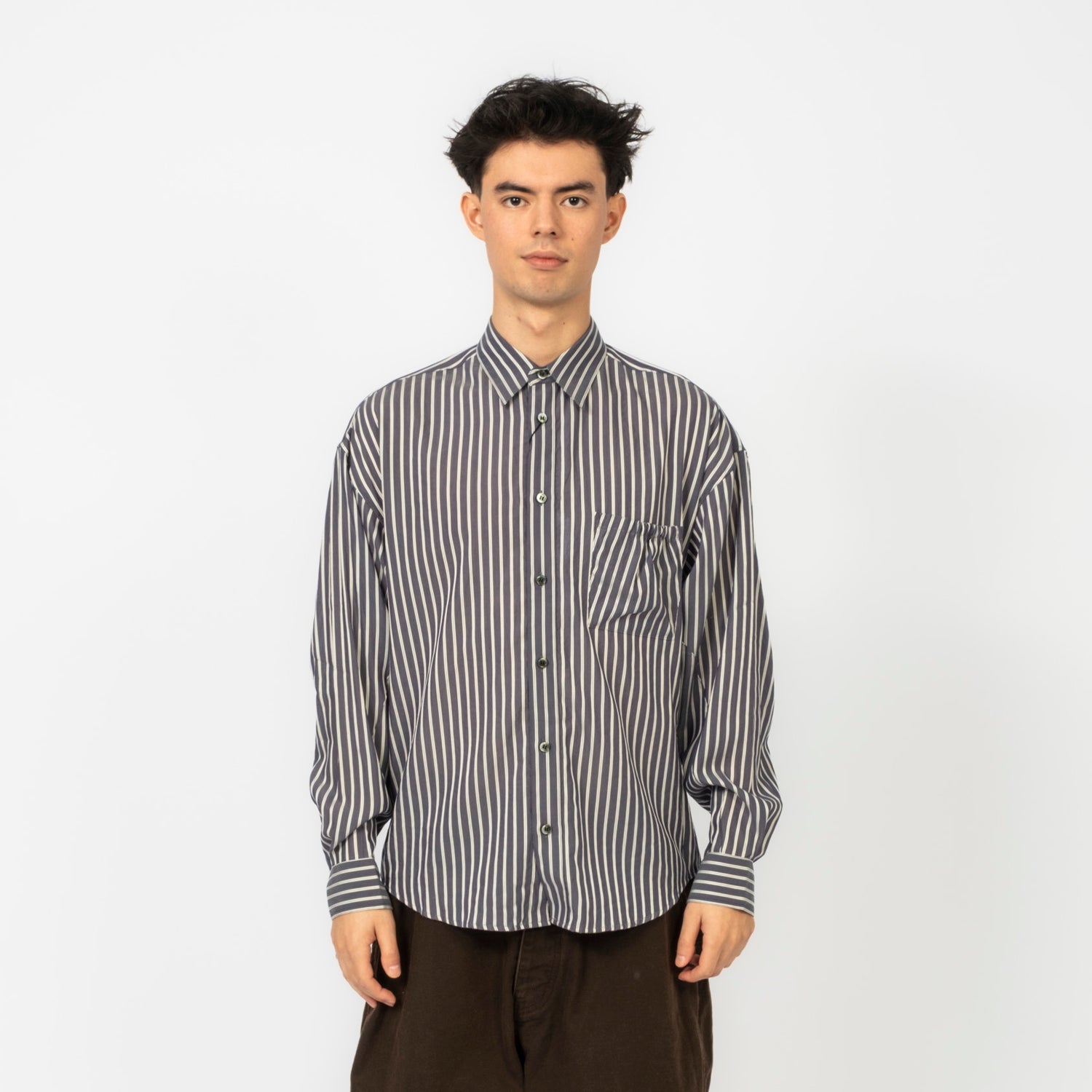 [REFOMED] RESH-030 WRIST PATCH SLOUCH SHIRT "STRIPE" _ NAVY