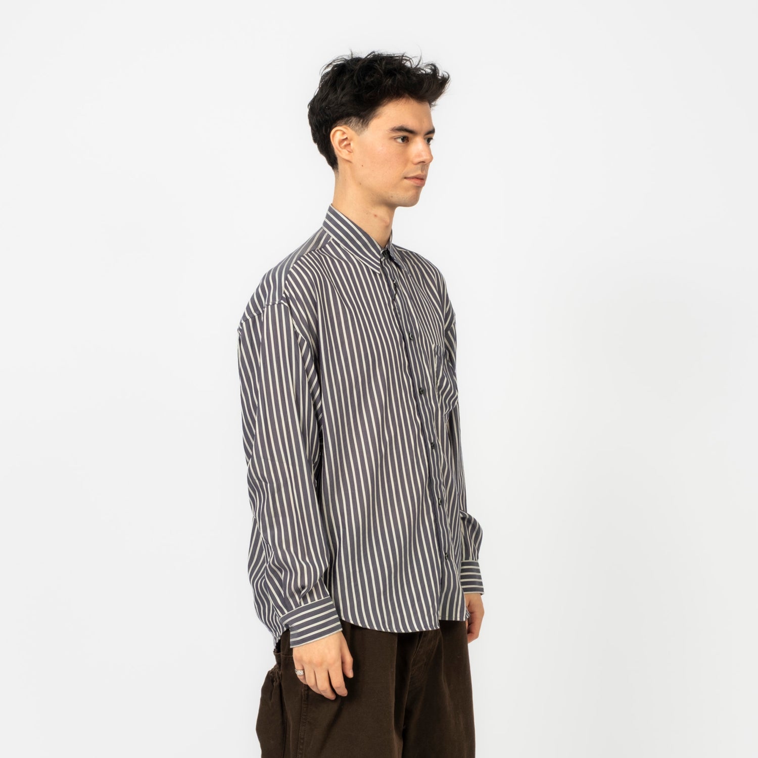 [REFOMED] RESH-030 WRIST PATCH SLOUCH SHIRT "STRIPE" _ NAVY