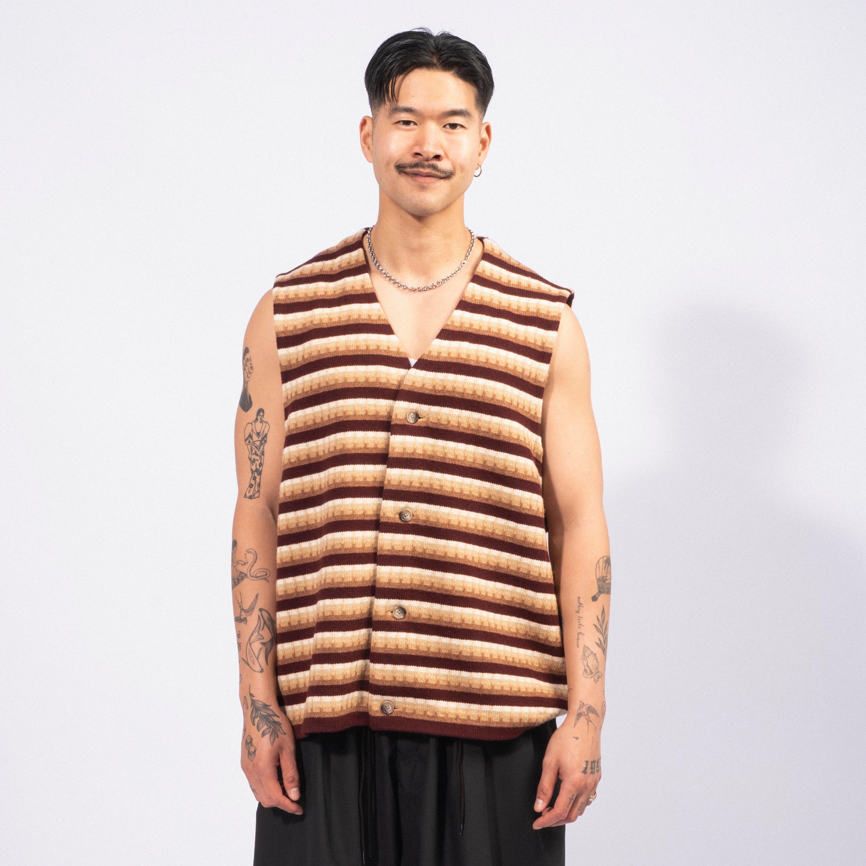 [SILLAGE] GILET THREE D KNIT _ BROWN MIX