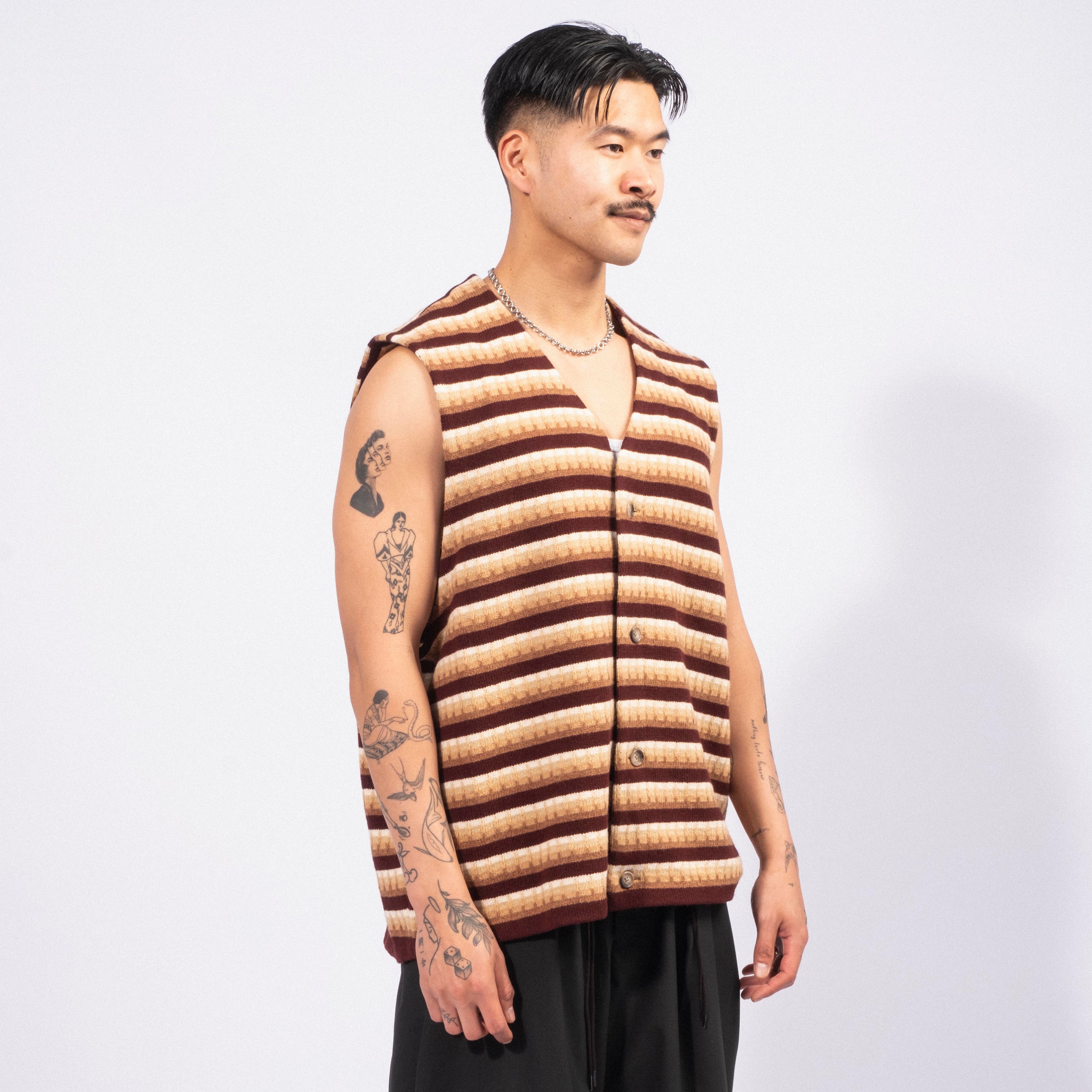 [SILLAGE] GILET THREE D KNIT _ BROWN MIX