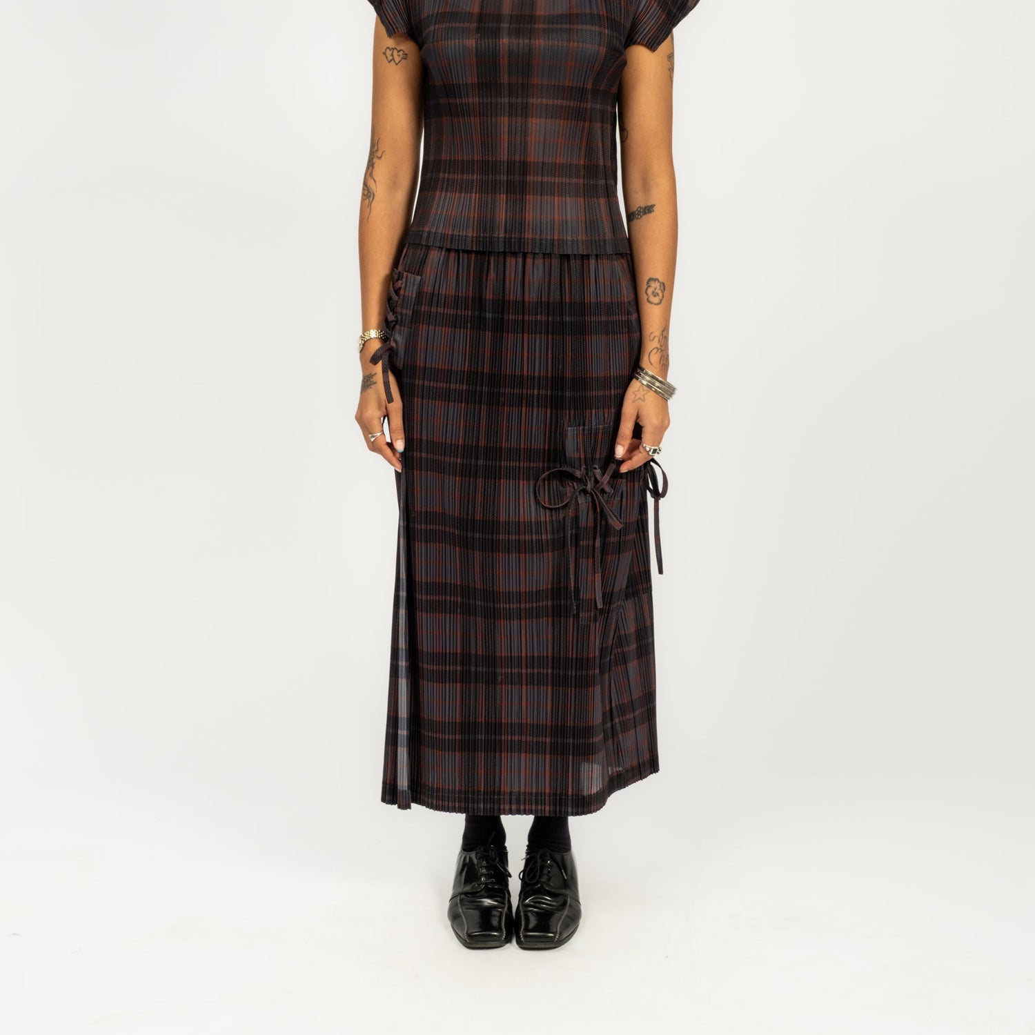 [PAM] BODHI PLEATED LONG SKIRT _ GREY CHECK