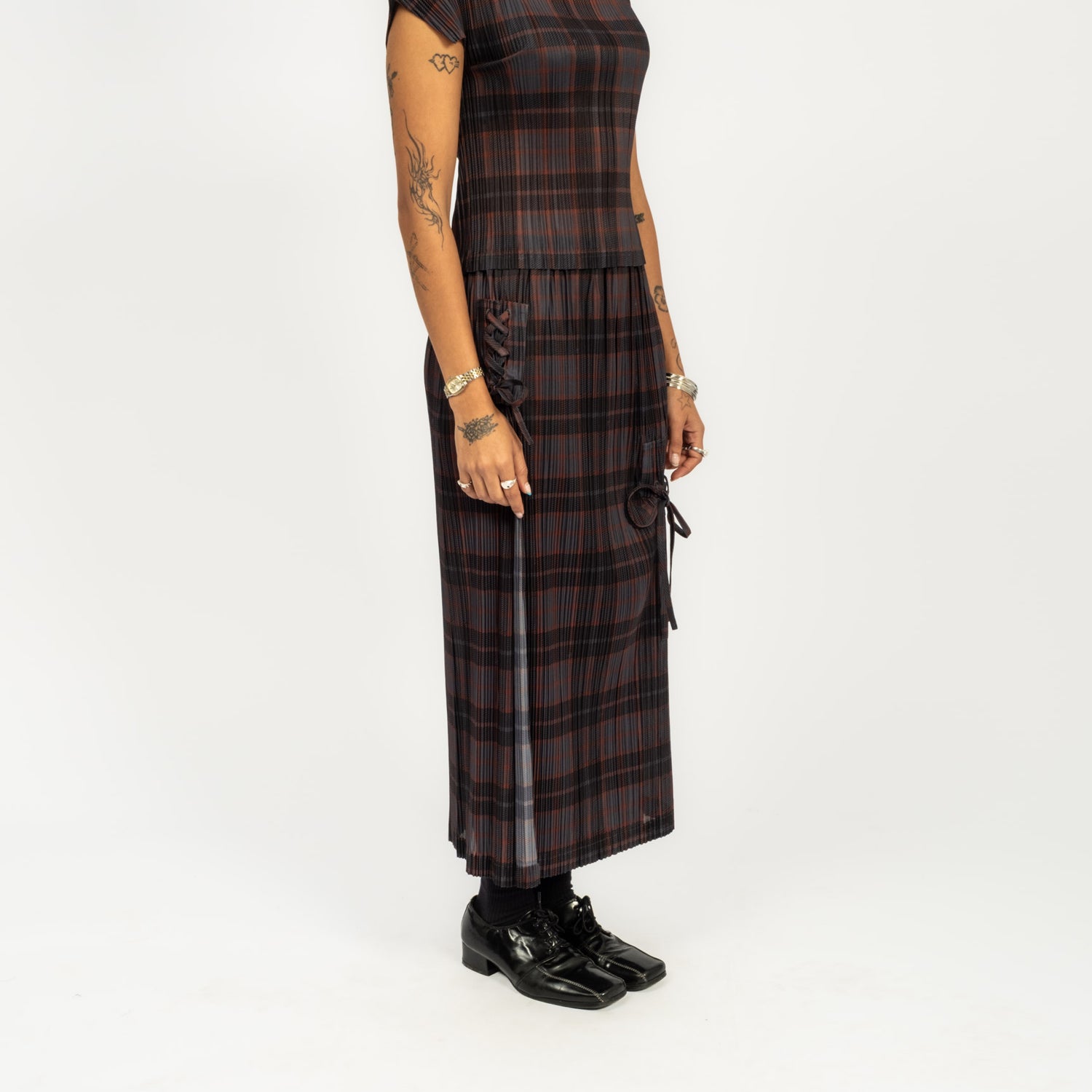 [PAM] BODHI PLEATED LONG SKIRT _ GREY CHECK