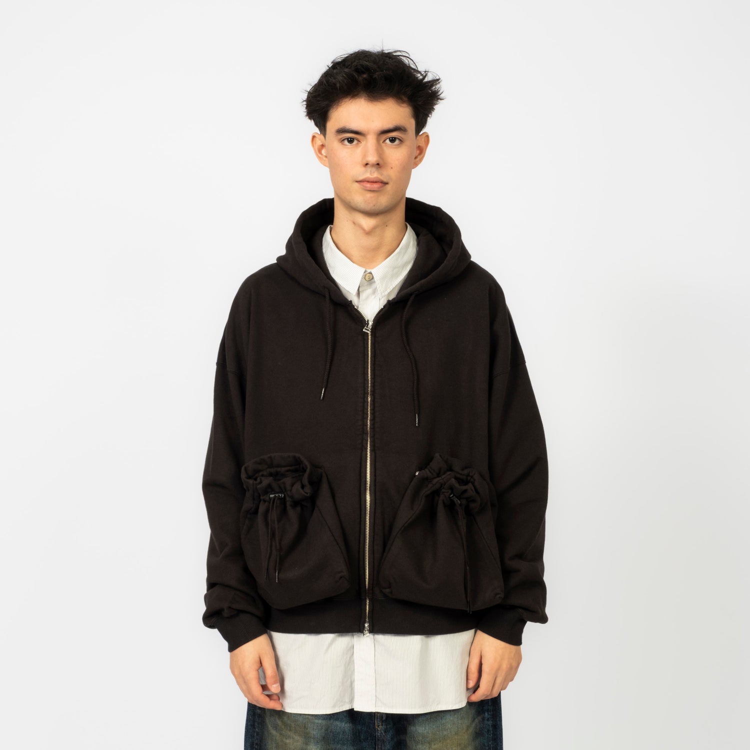 [REFOMED] RECU-067 "KINCHAKU" ZIPUP HOODIE _ BLACK
