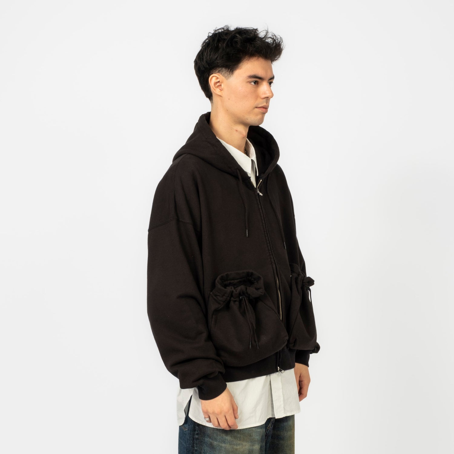 [REFOMED] RECU-067 "KINCHAKU" ZIPUP HOODIE _ BLACK