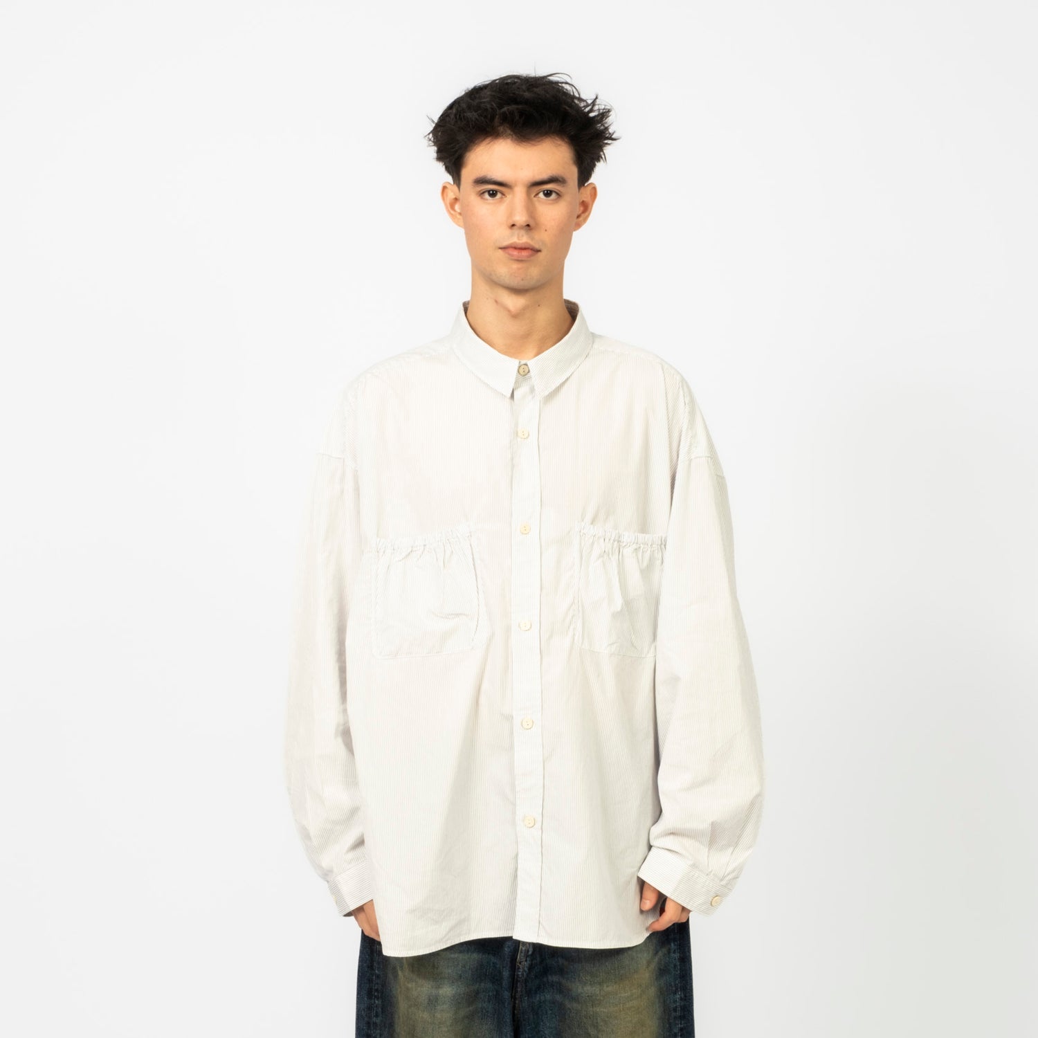 [REFOMED] RESH-028 WRIST PATCH WIDE SHIRT "STRIPE" _ WHITE