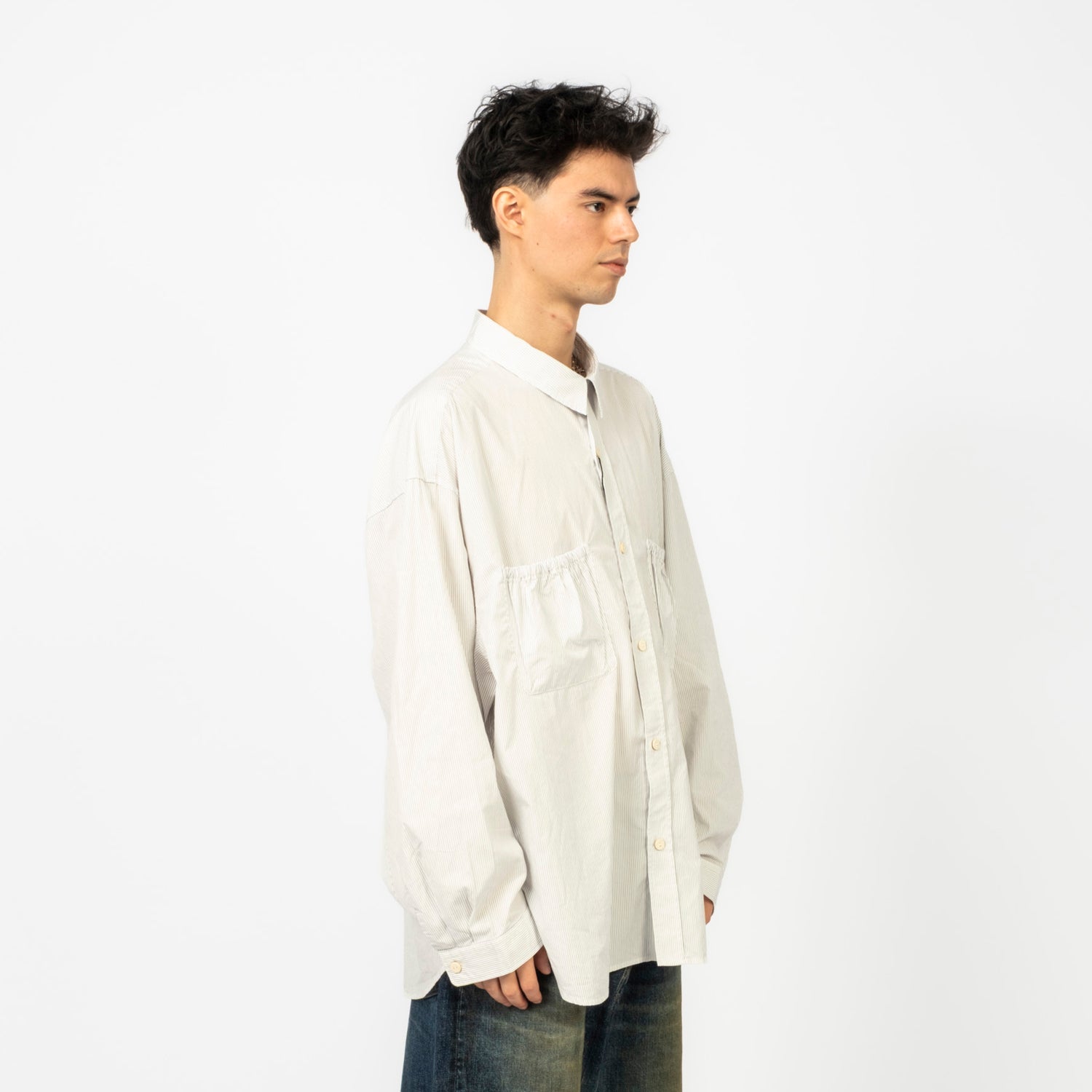 [REFOMED] RESH-028 WRIST PATCH WIDE SHIRT "STRIPE" _ WHITE