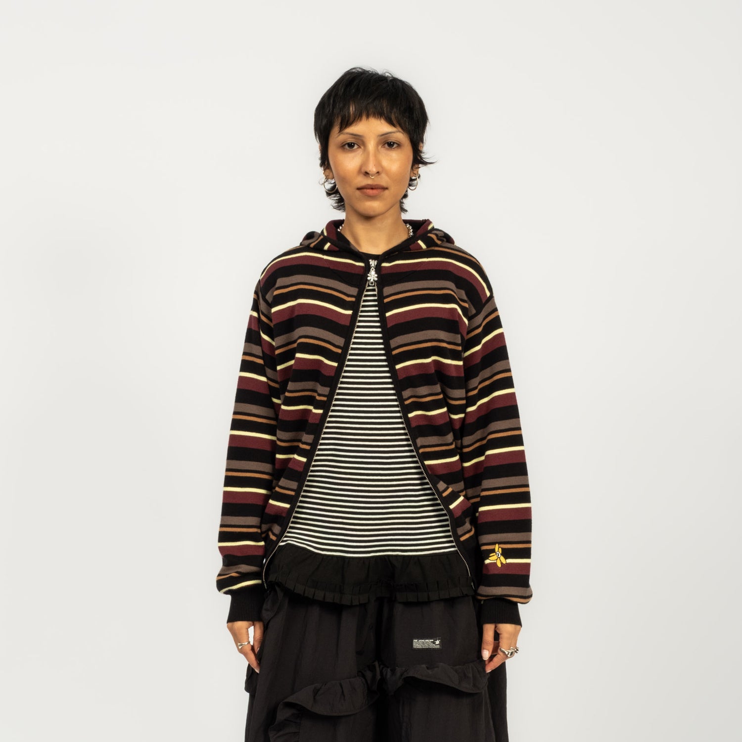 [PAM] NAMES GO BY HOODED ZIP THRU KNIT _ MULTI