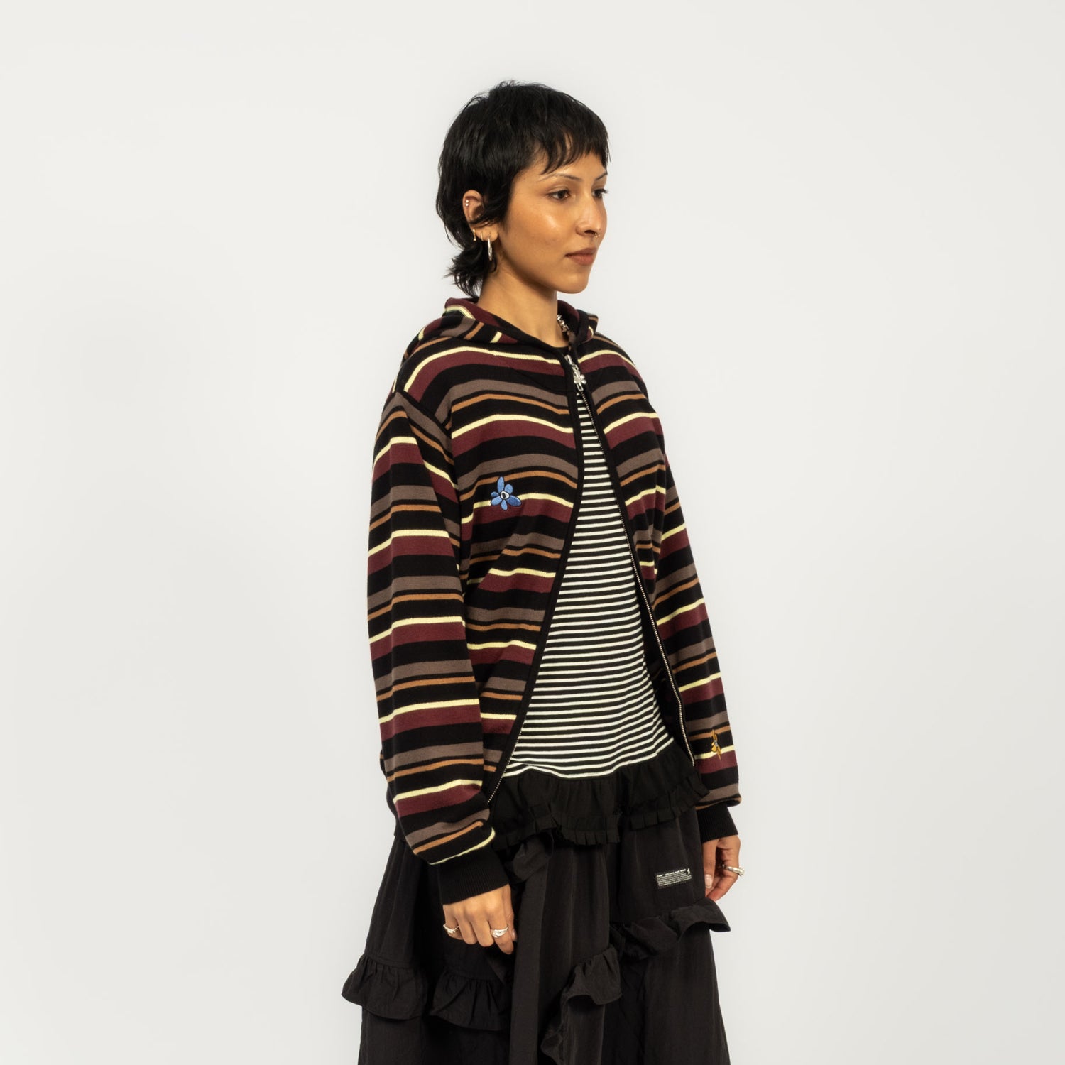 [PAM] NAMES GO BY HOODED ZIP THRU KNIT _ MULTI
