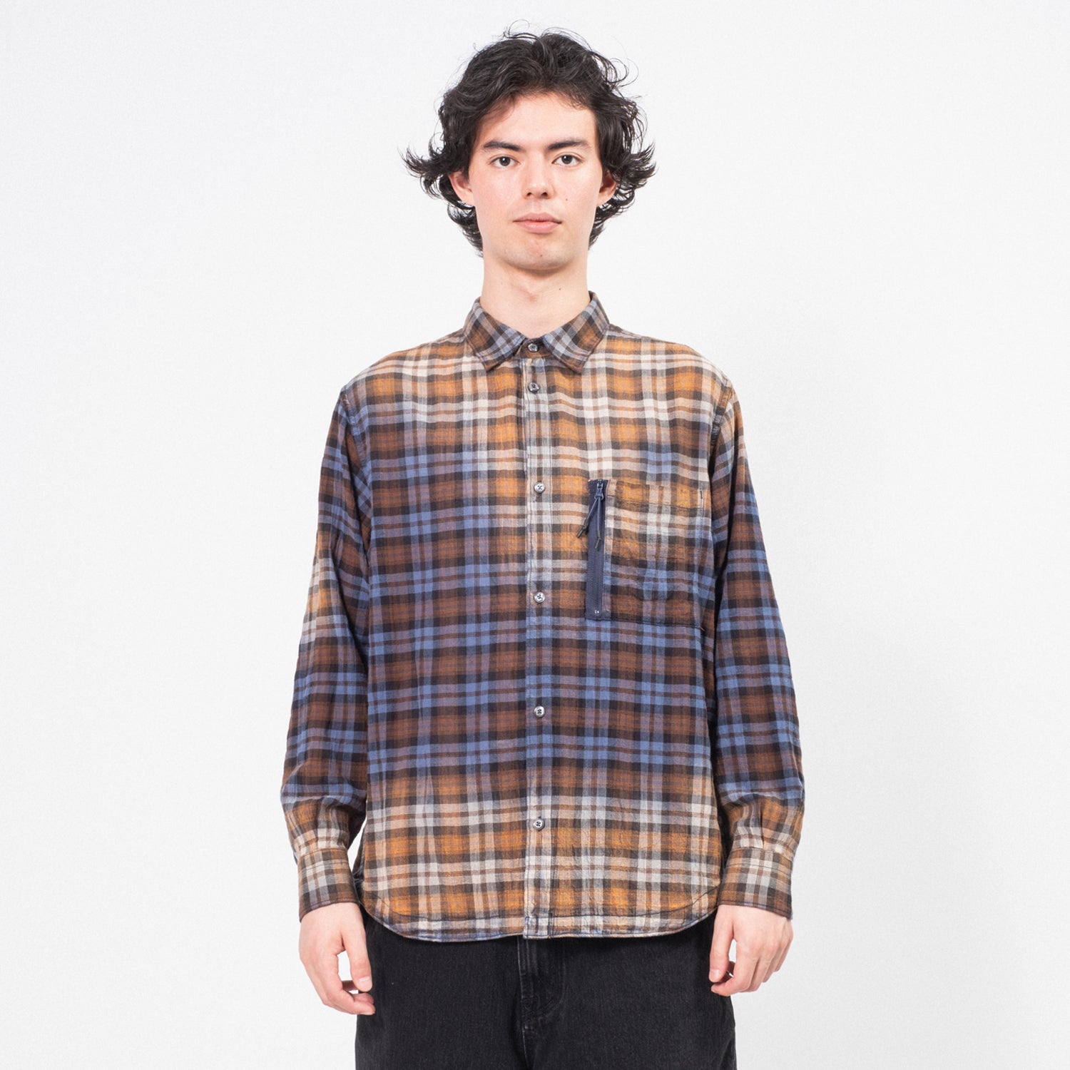 [UNAFFECTED] DRAWSTRING SHIRT _ NAVY & BROWN CHECK