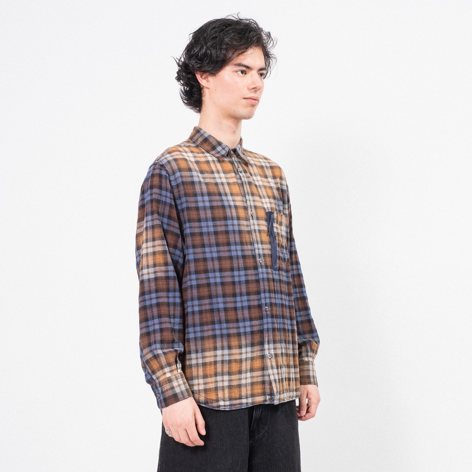 [UNAFFECTED] DRAWSTRING SHIRT _ NAVY & BROWN CHECK