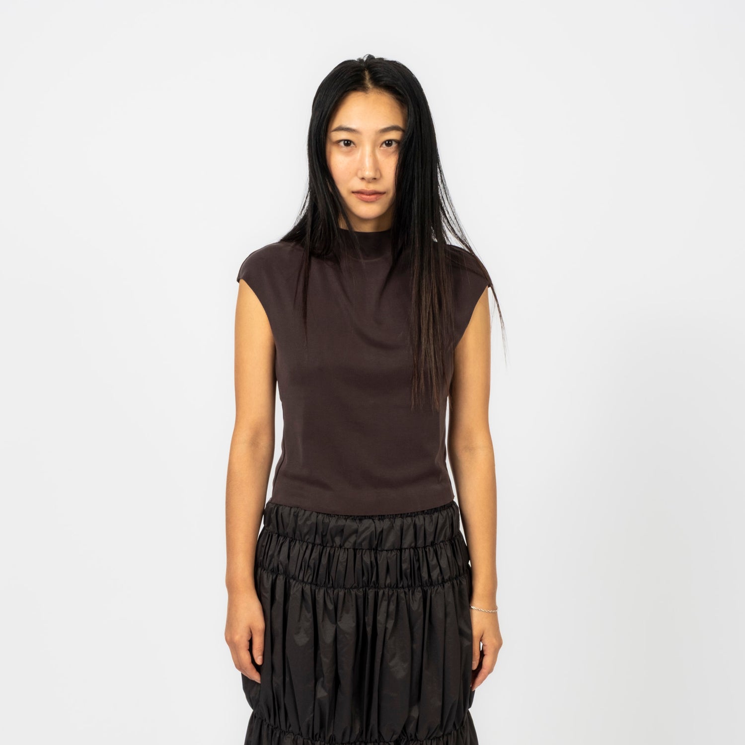 [AMOMENTO] JERSEY MOCK NECK TOP _ CHARCOAL