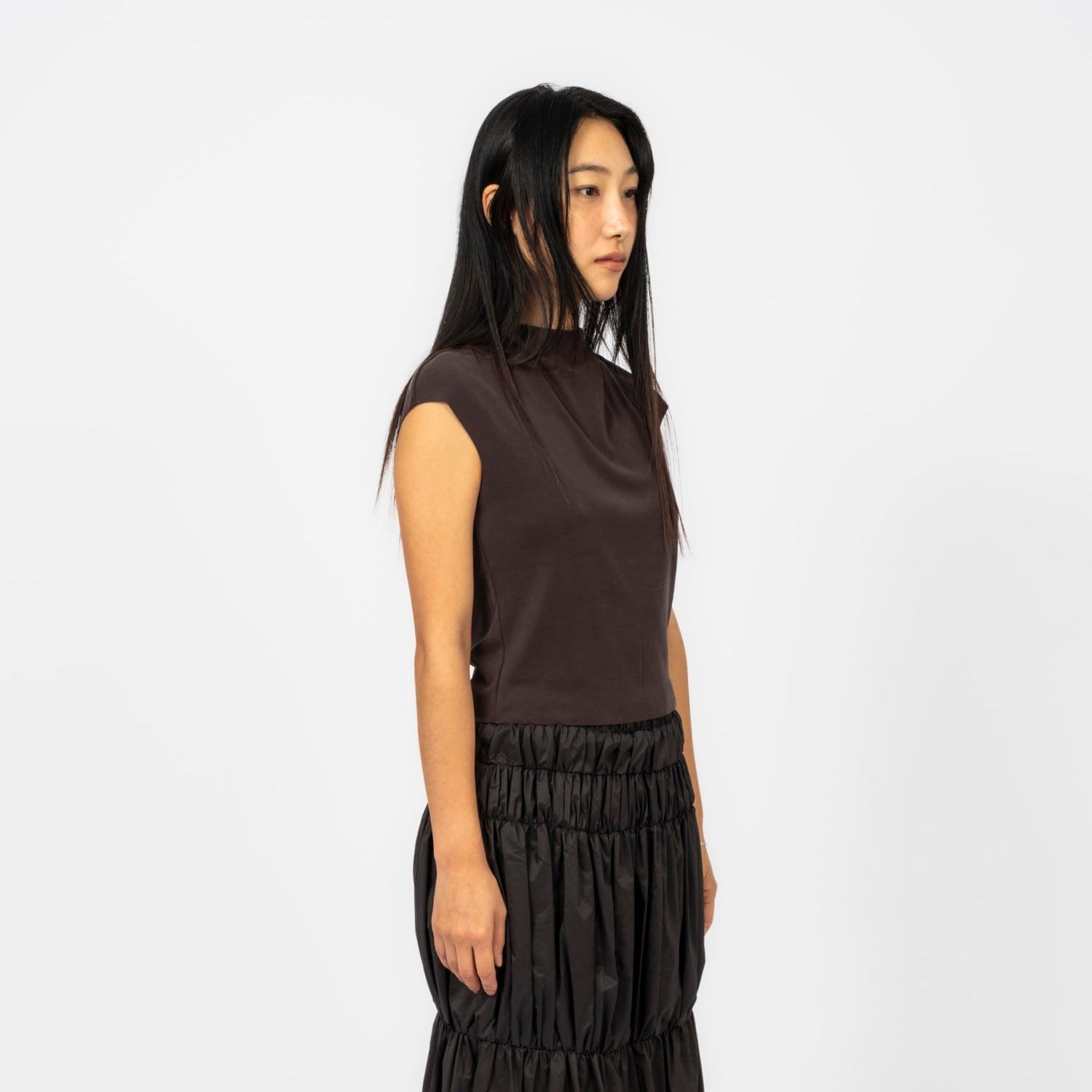 [AMOMENTO] JERSEY MOCK NECK TOP _ CHARCOAL