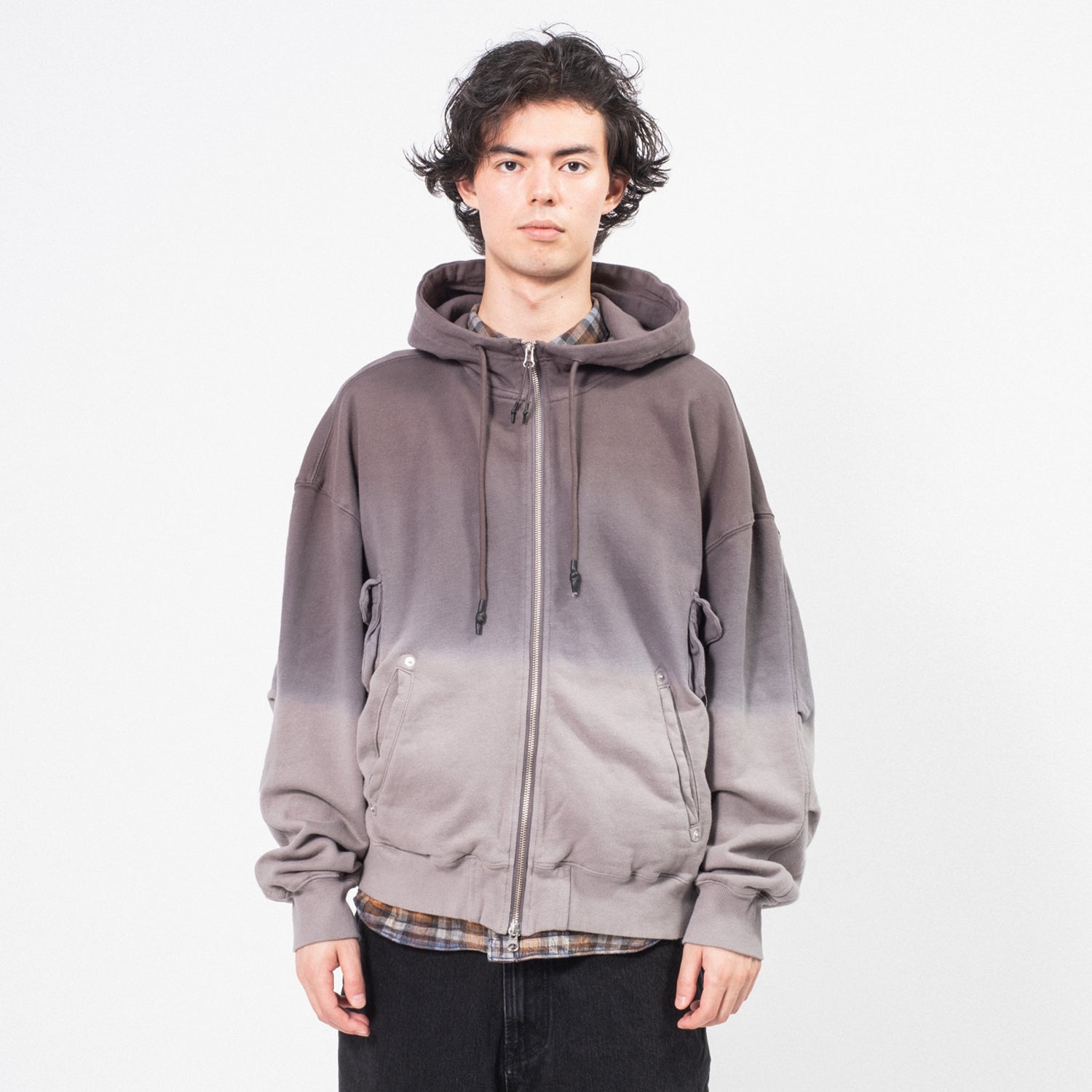 [UNAFFECTED] DYED 4P HOODIE ZIP-UP _ CHARCOAL