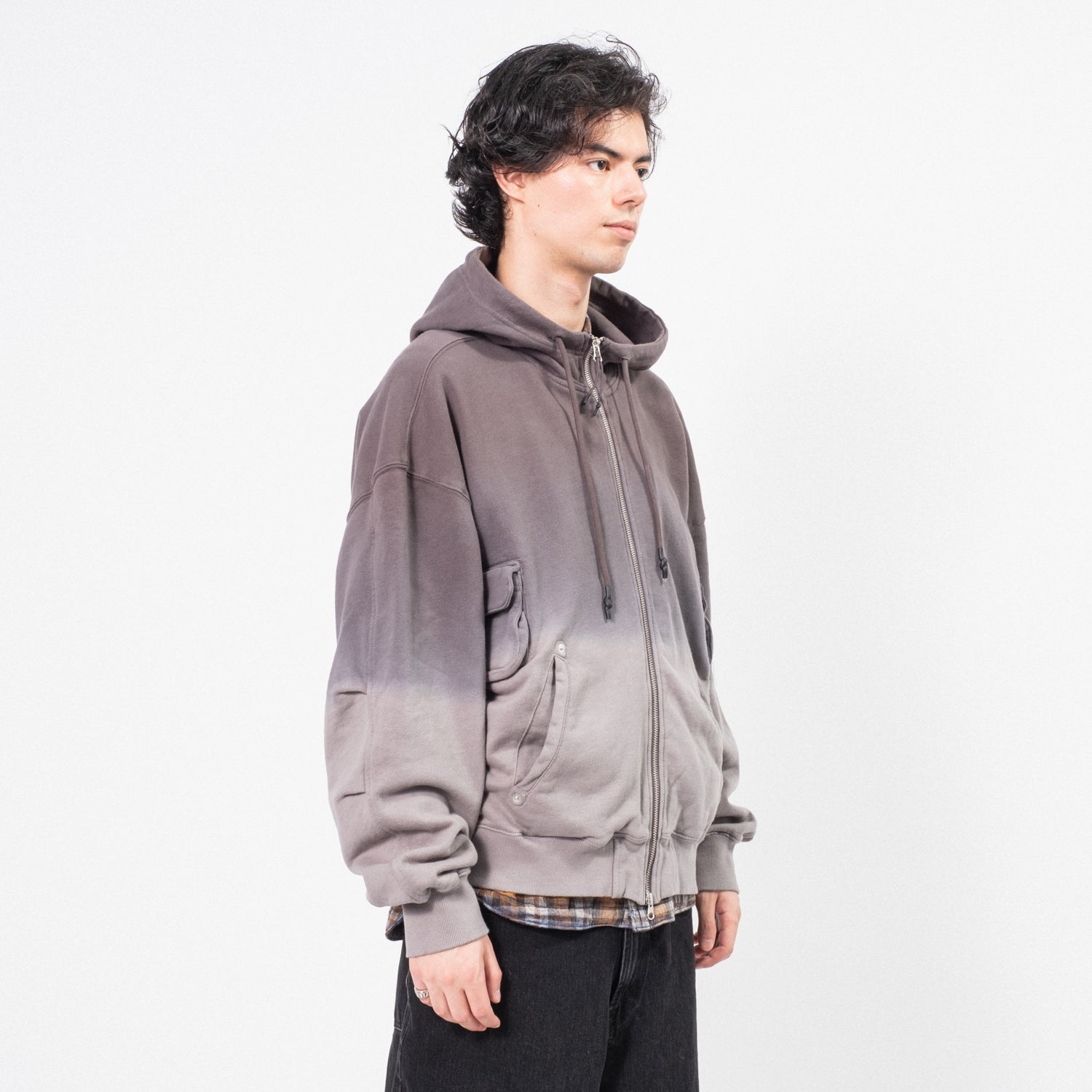 [UNAFFECTED] DYED 4P HOODIE ZIP-UP _ CHARCOAL