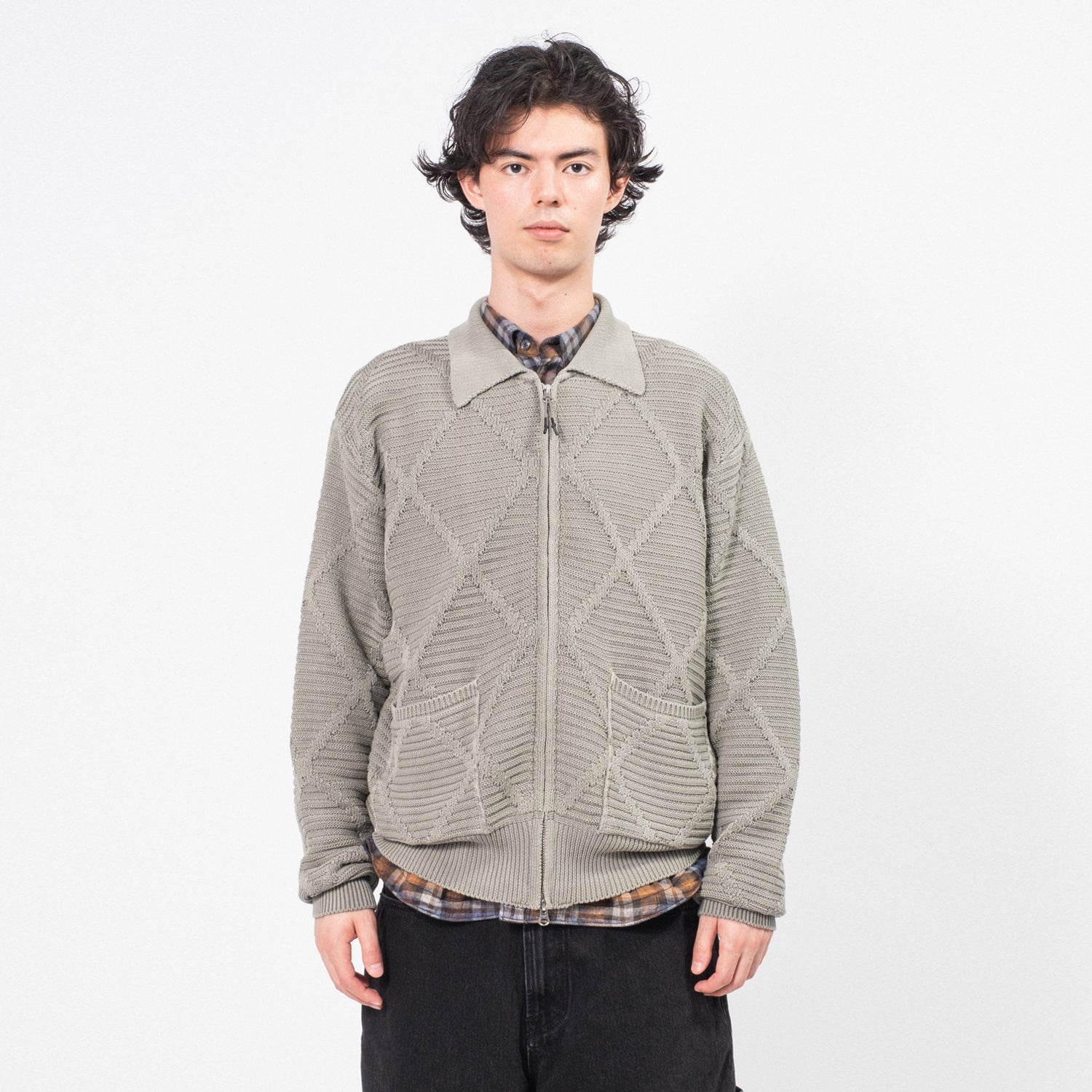 [UNAFFECTED] SHIRT ZIP-UP KNIT CARDIGAN _ SAND