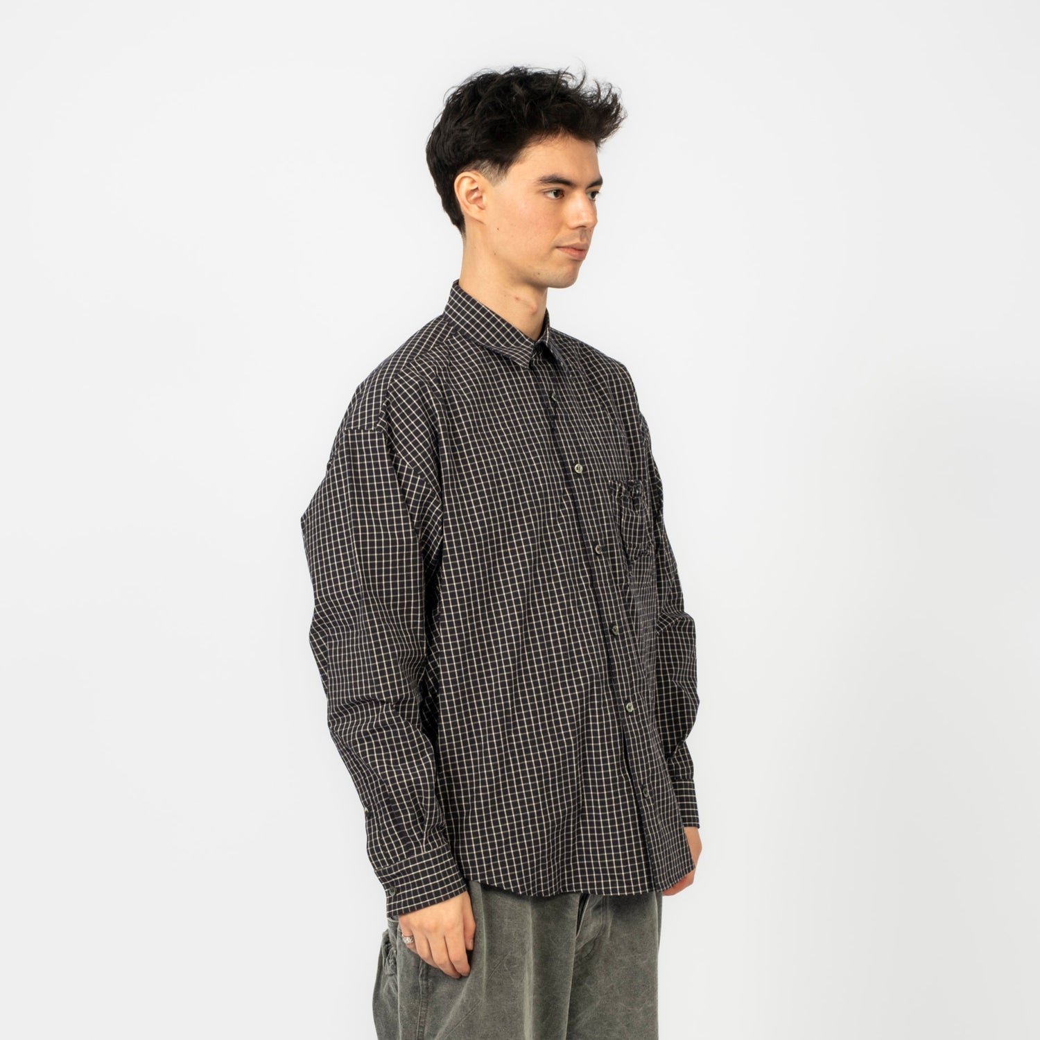 [REFOMED] RESH-027 WRIST PATCH SLOUCH SHIRT "CHECK" _ CHARCOAL