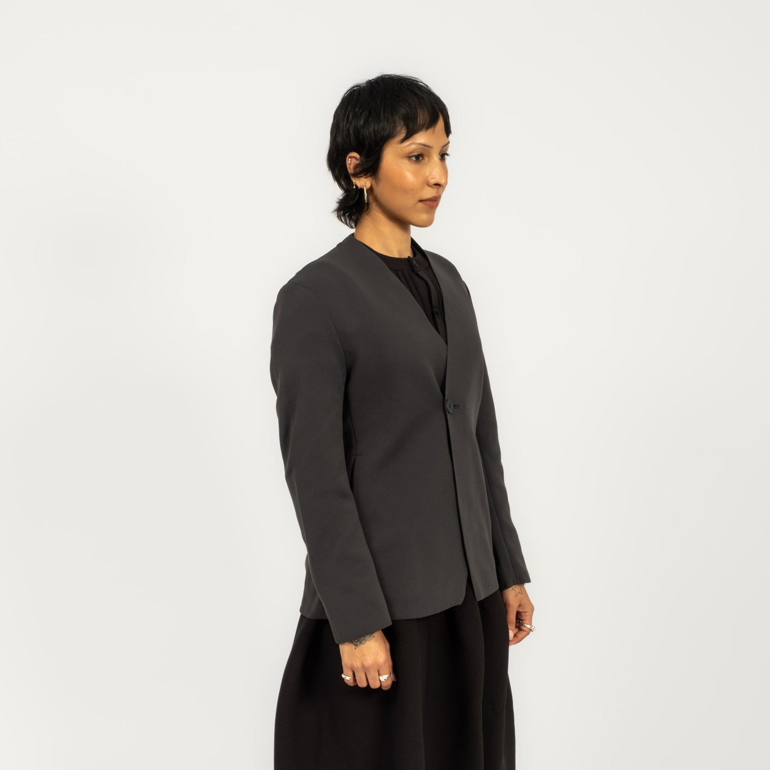 [CFCL] CF010KD027 MILAN DOUBLE BREASTED COLLARLESS JACKET _ SMOKEY BLACK