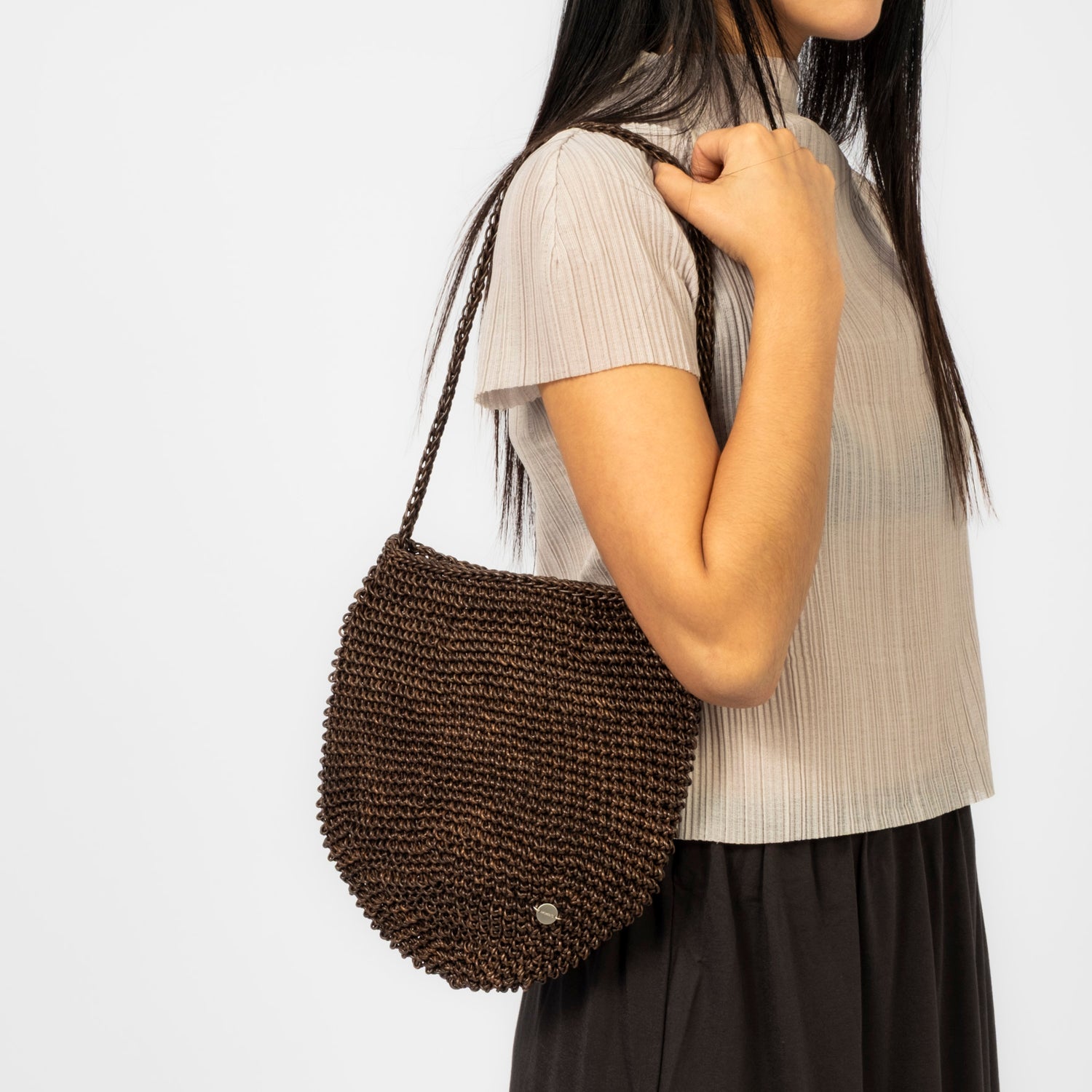[AMOMENTO] HANDMADE LEATHER NET BAG _ BROWN