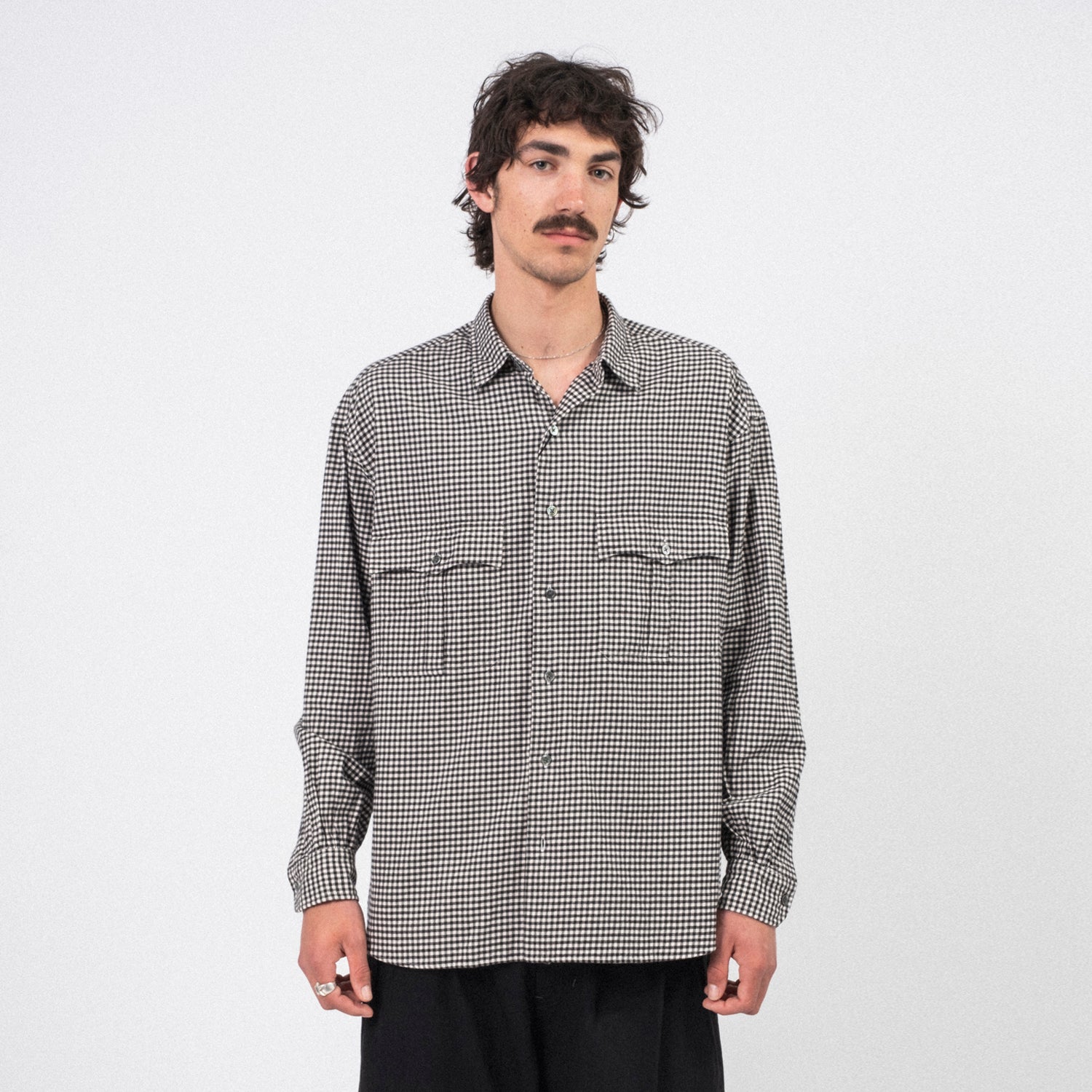 [PORTER CLASSIC] ROLL UP FLANNEL GINGHAM CHECK SHIRT _ BLACK