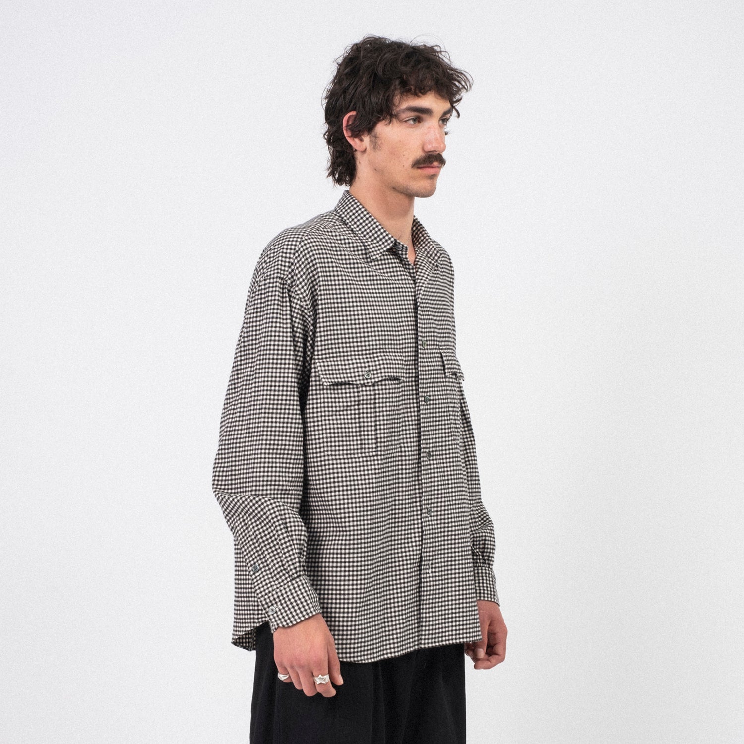 [PORTER CLASSIC] ROLL UP FLANNEL GINGHAM CHECK SHIRT _ BLACK