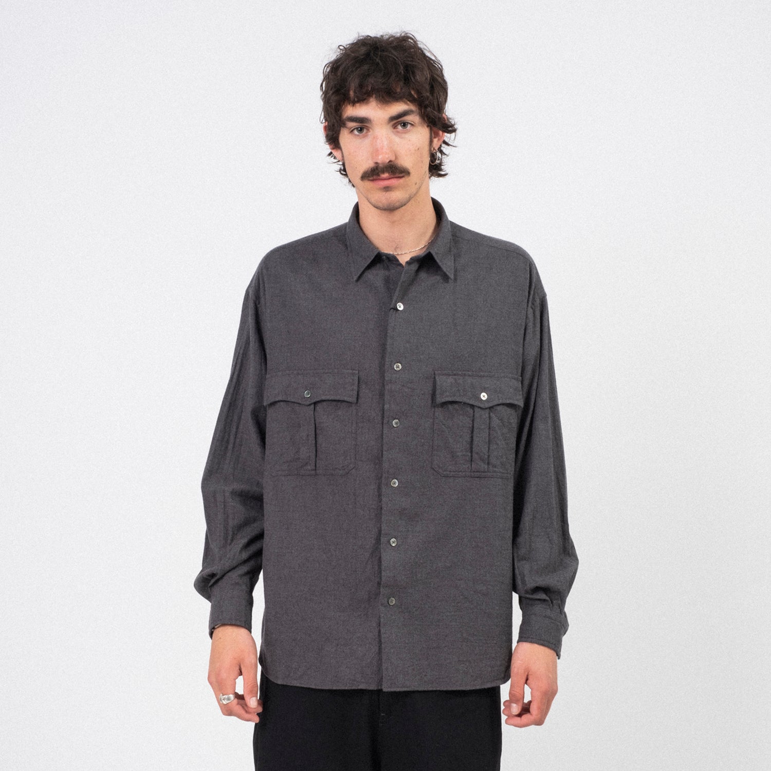 [PORTER CLASSIC] ROLL UP FLANNEL SHIRT _ CHARCOAL GREY