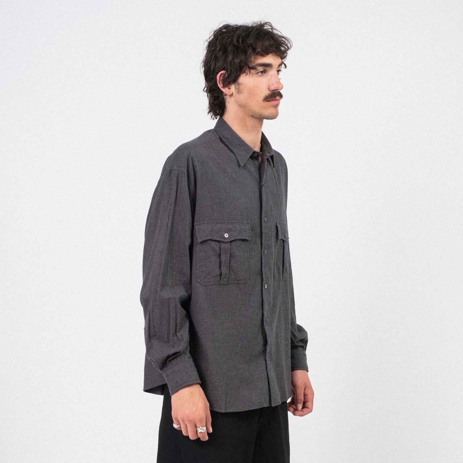 [PORTER CLASSIC] ROLL UP FLANNEL SHIRT _ CHARCOAL GREY