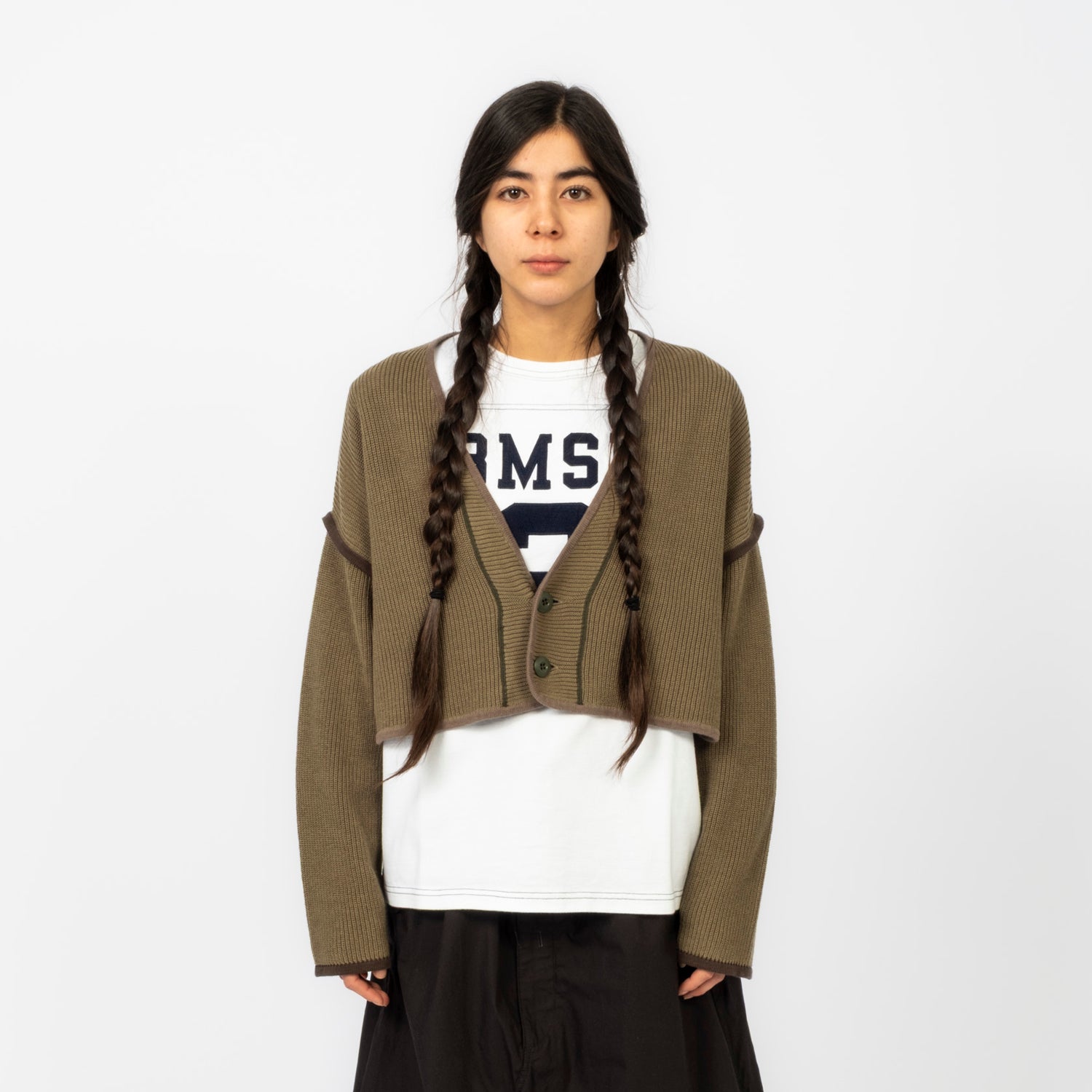 [BEAMS BOY] SHORT MILITARY LINER CARDIGAN _ OLIVE