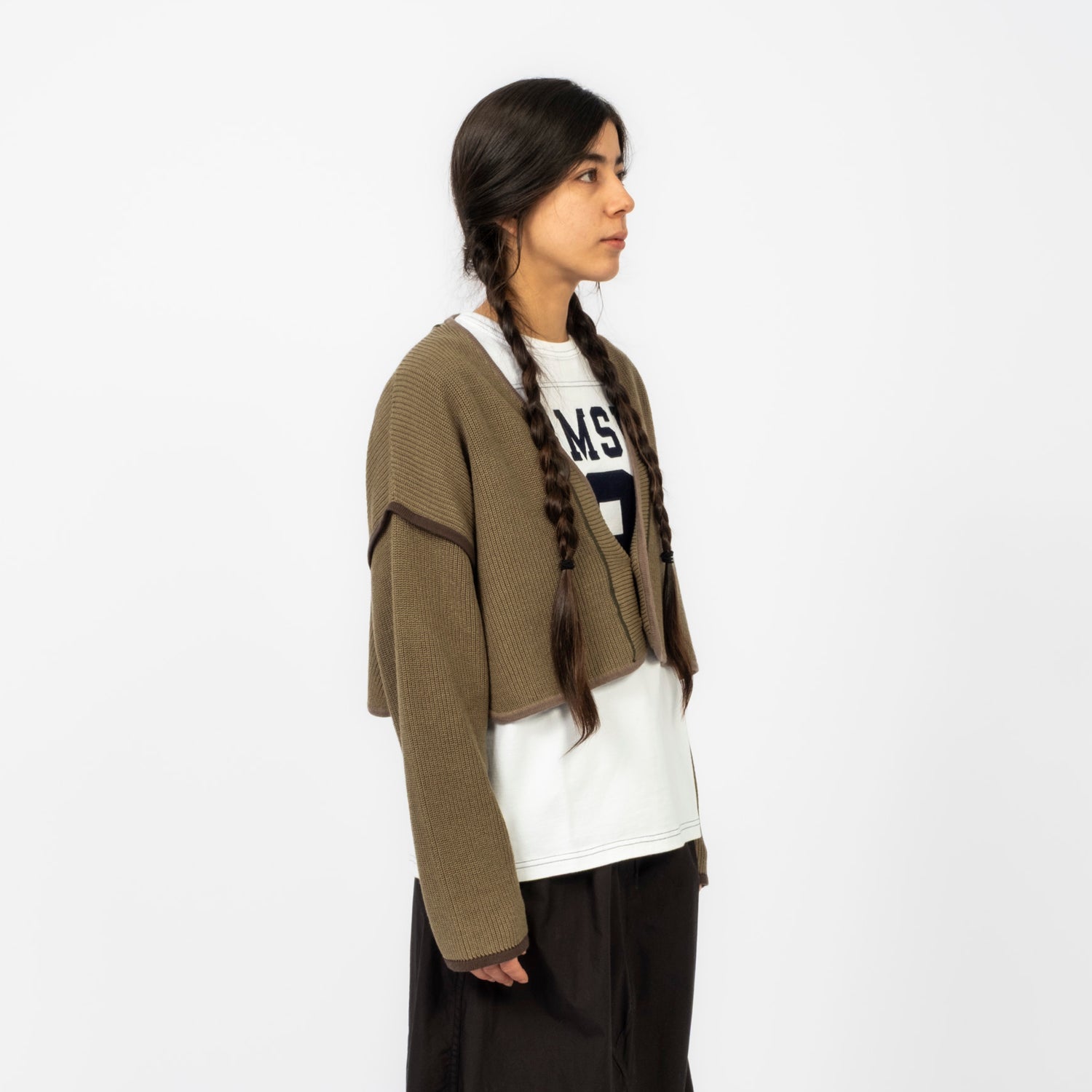 [BEAMS BOY] SHORT MILITARY LINER CARDIGAN _ OLIVE