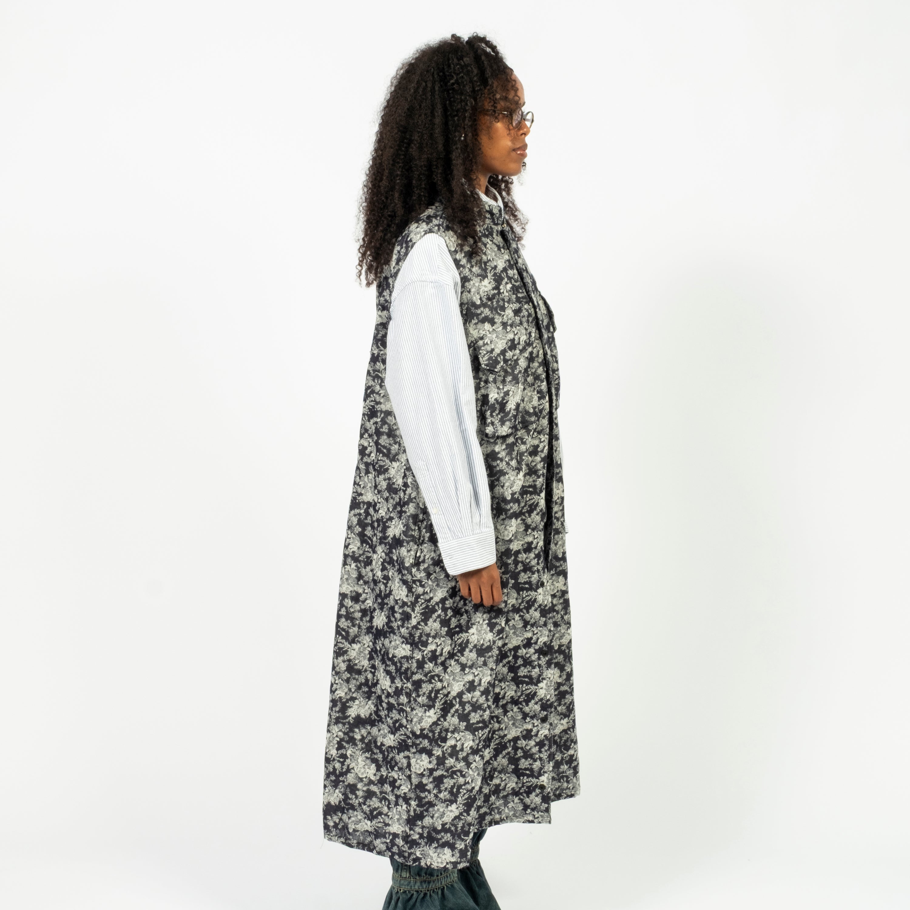 [TACTI] FLORAL JACQUARD COTTON FLAK DRESS _ NAVY