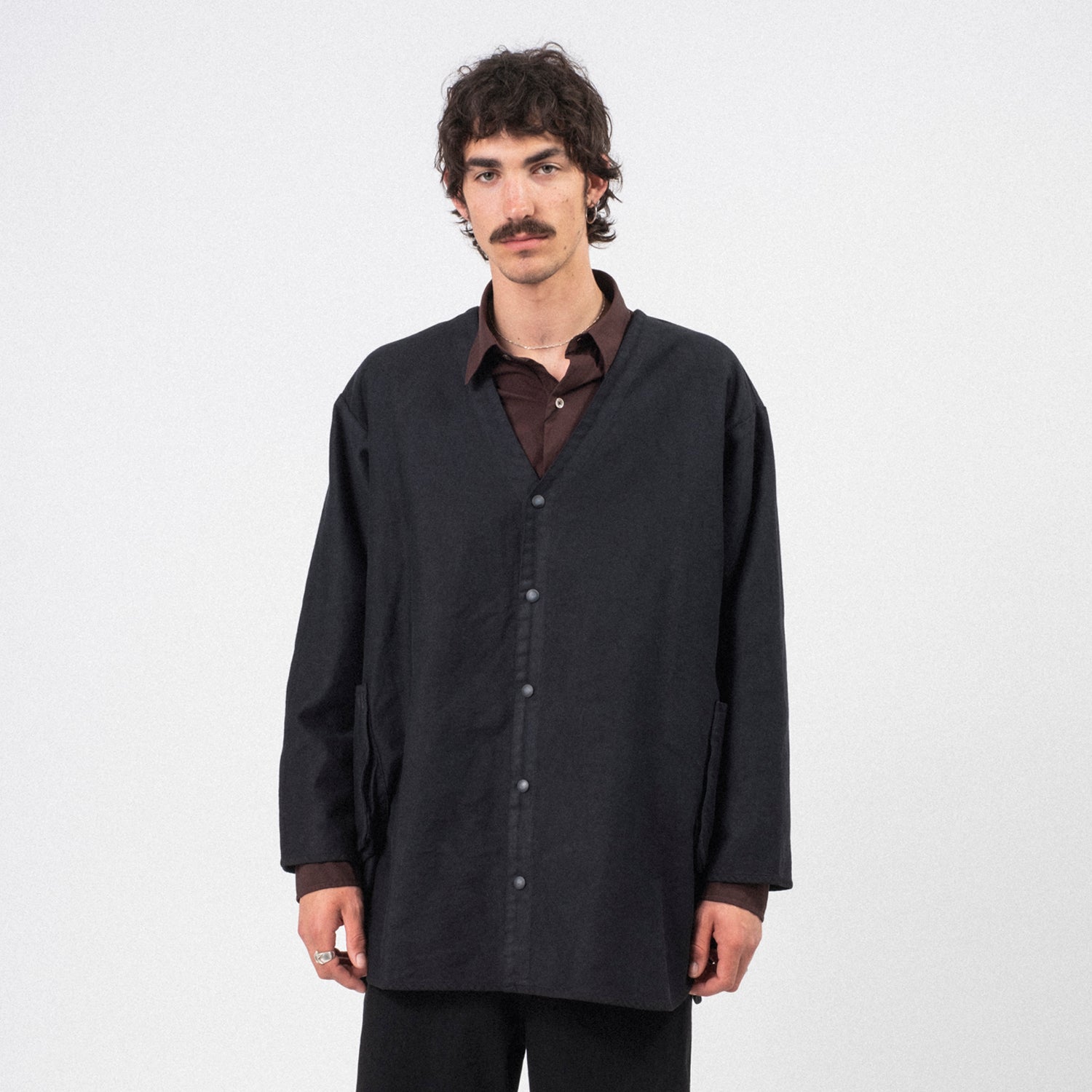 [PORTER CLASSIC] MOLESKIN NO COLLAR SHIRT JACKET _ BLACK