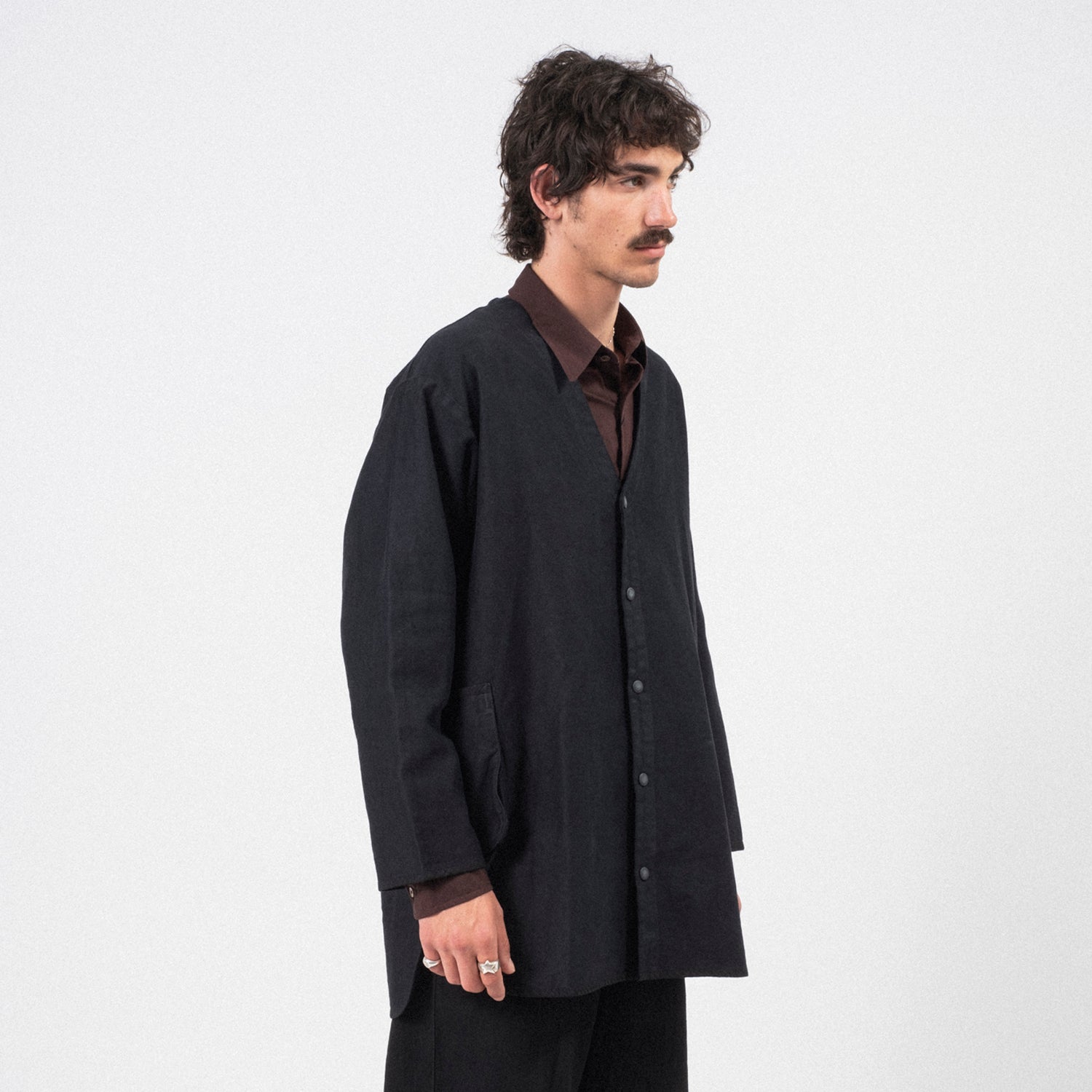 [PORTER CLASSIC] MOLESKIN NO COLLAR SHIRT JACKET _ BLACK