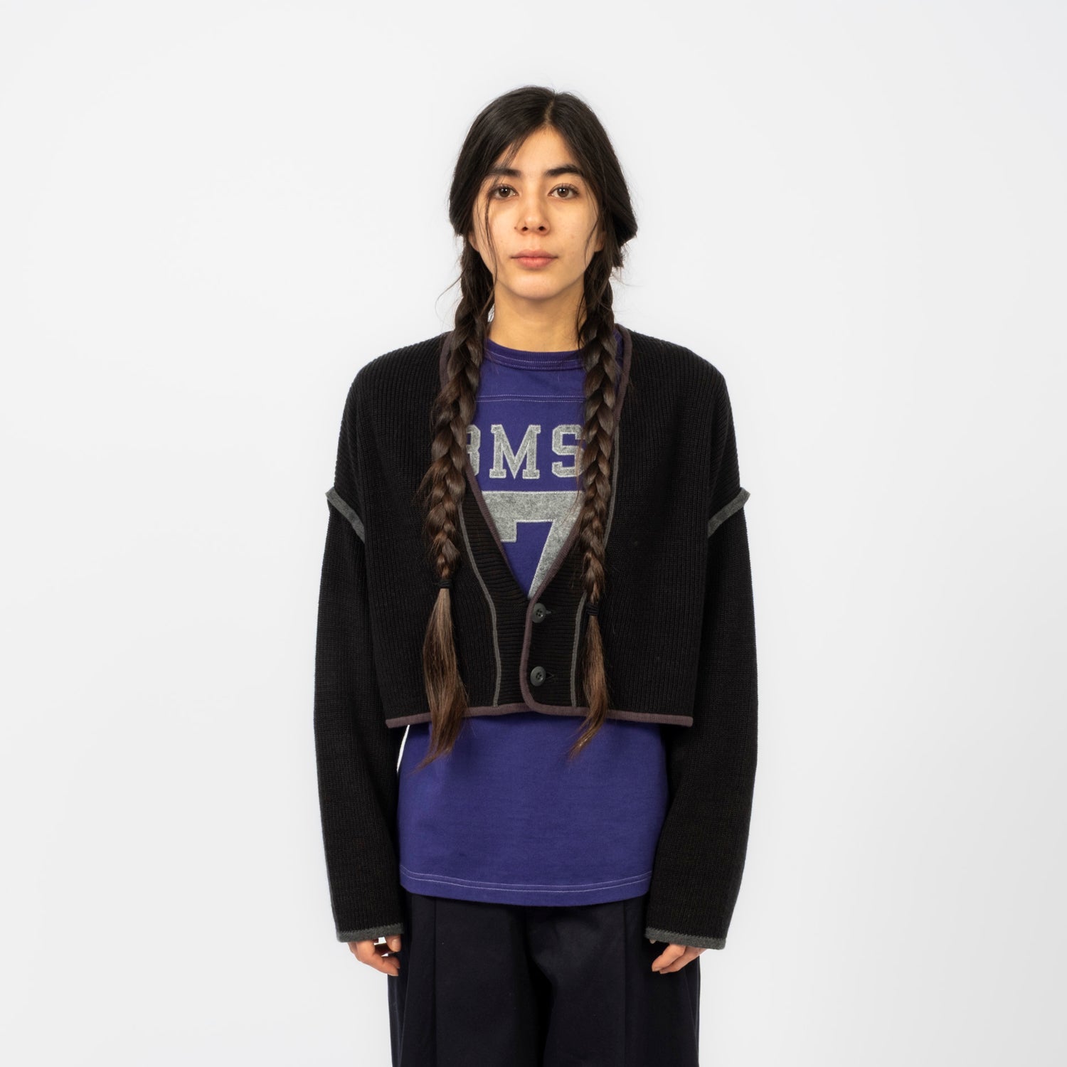 [BEAMS BOY] SHORT MILITARY LINER CARDIGAN _ BLACK