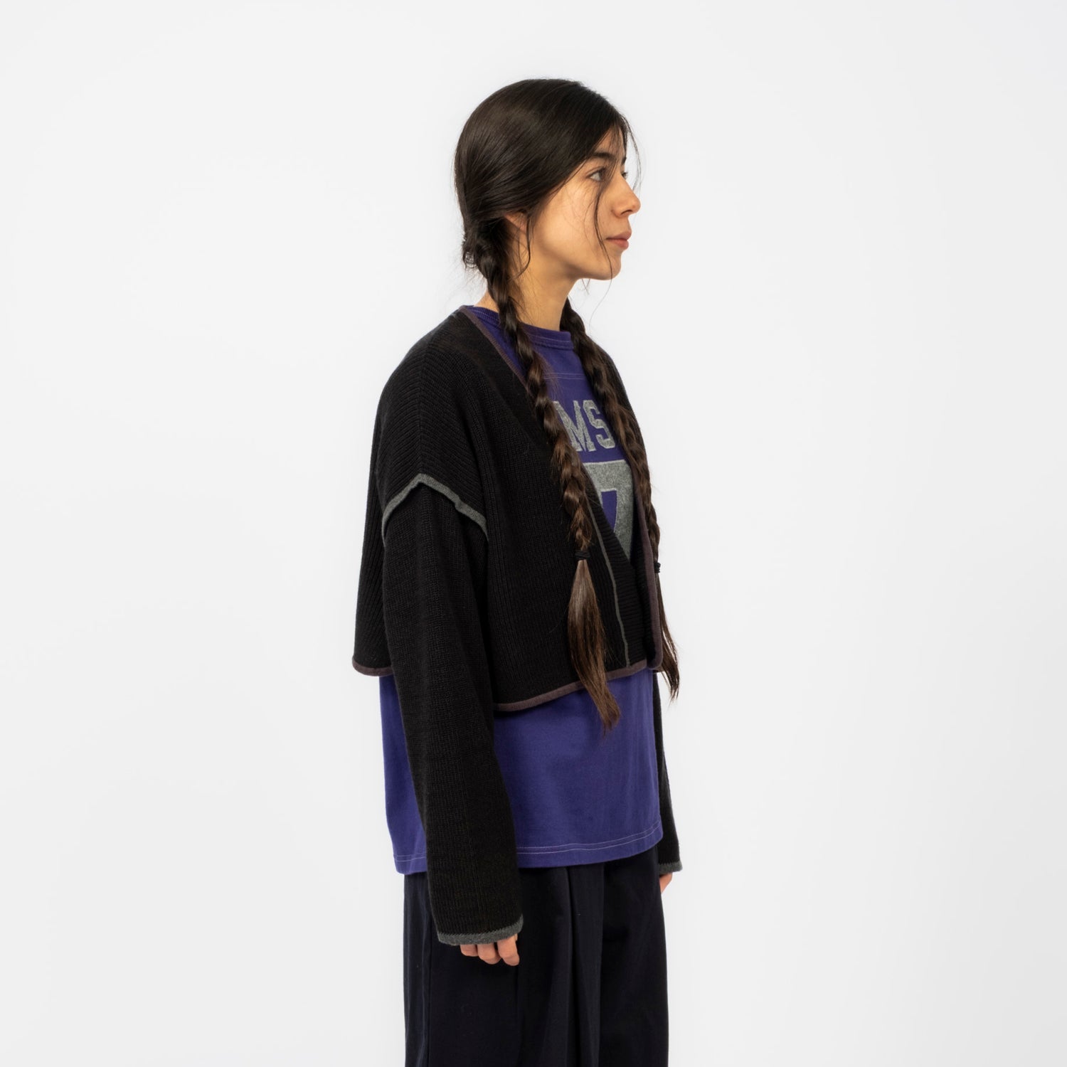 [BEAMS BOY] SHORT MILITARY LINER CARDIGAN _ BLACK