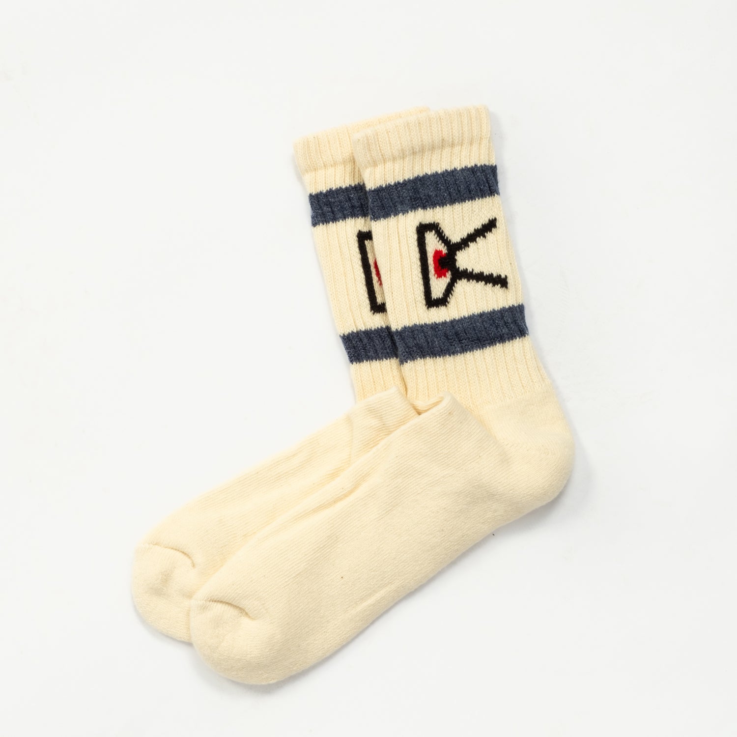 [DISTRICT VISION] USA COTTON SOCKS (2 PACK) _ CREAM-INDIGO STRIPE