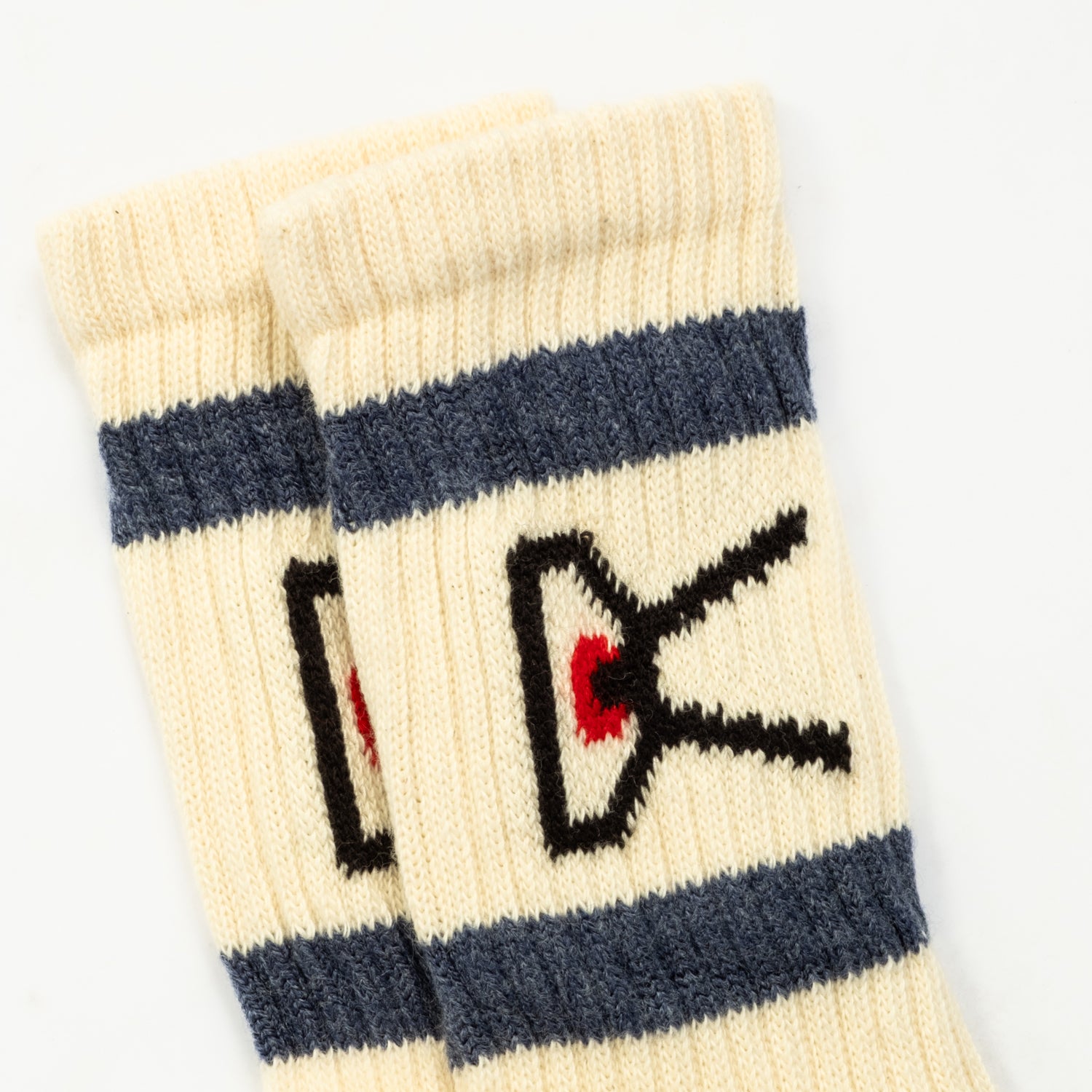 [DISTRICT VISION] USA COTTON SOCKS (2 PACK) _ CREAM-INDIGO STRIPE
