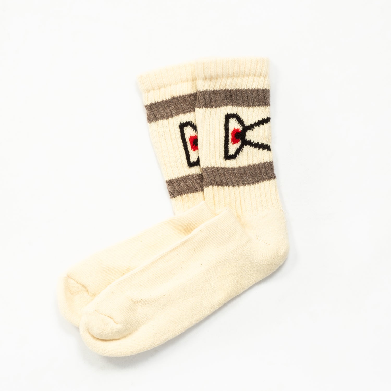 [DISTRICT VISION] USA COTTON SOCKS (2 PACK) _ CREAM-BROWN STRIPE