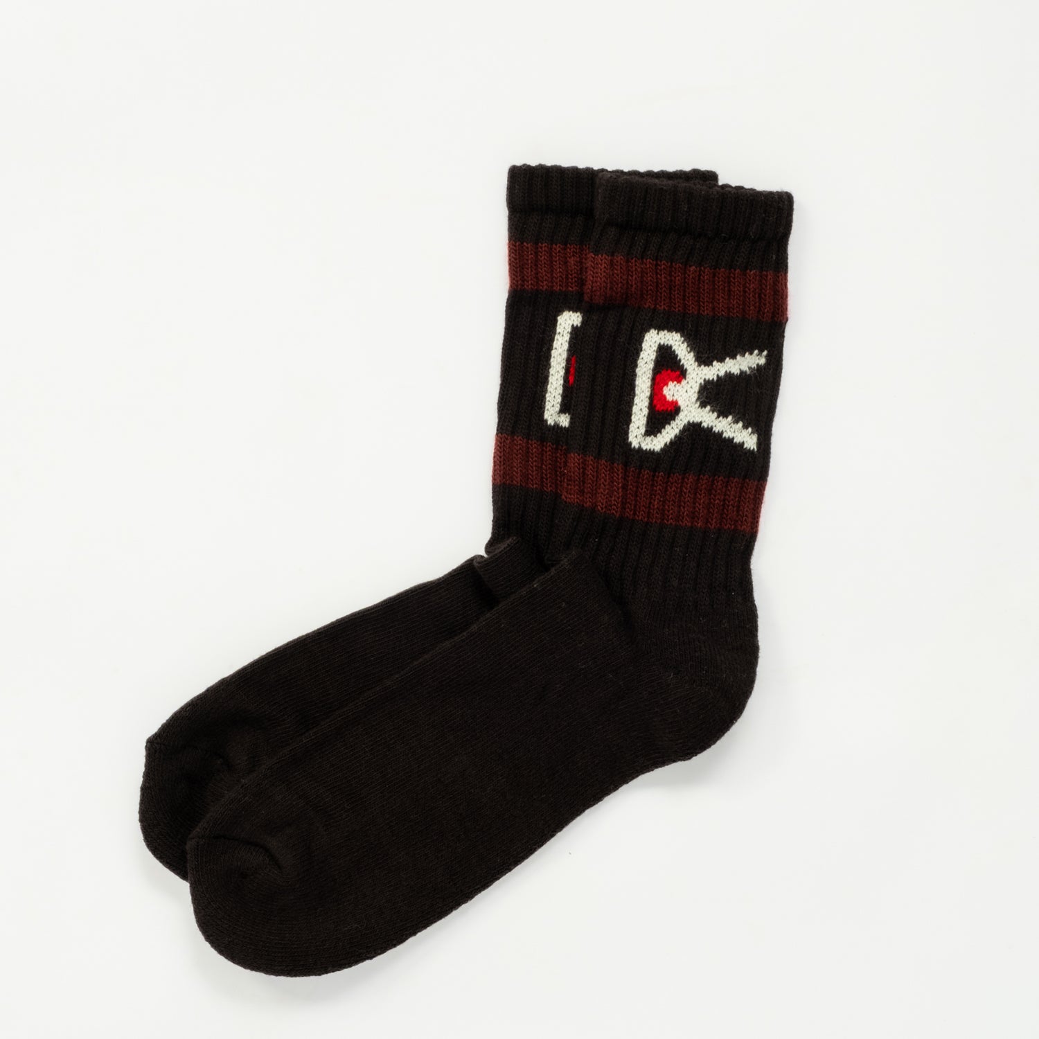 [DISTRICT VISION] USA COTTON SOCKS (2 PACK) _ BLACK BURGUNDY STRIPE