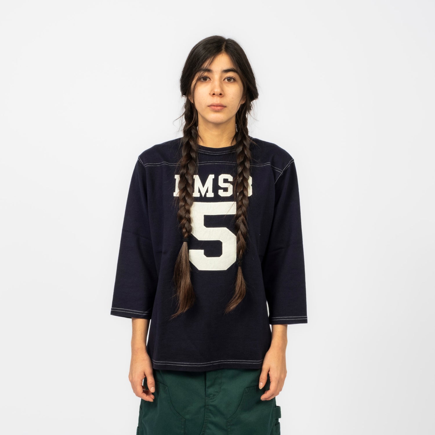 [BEAMS BOY] O.KNIT F/B3/4 _ NAVY