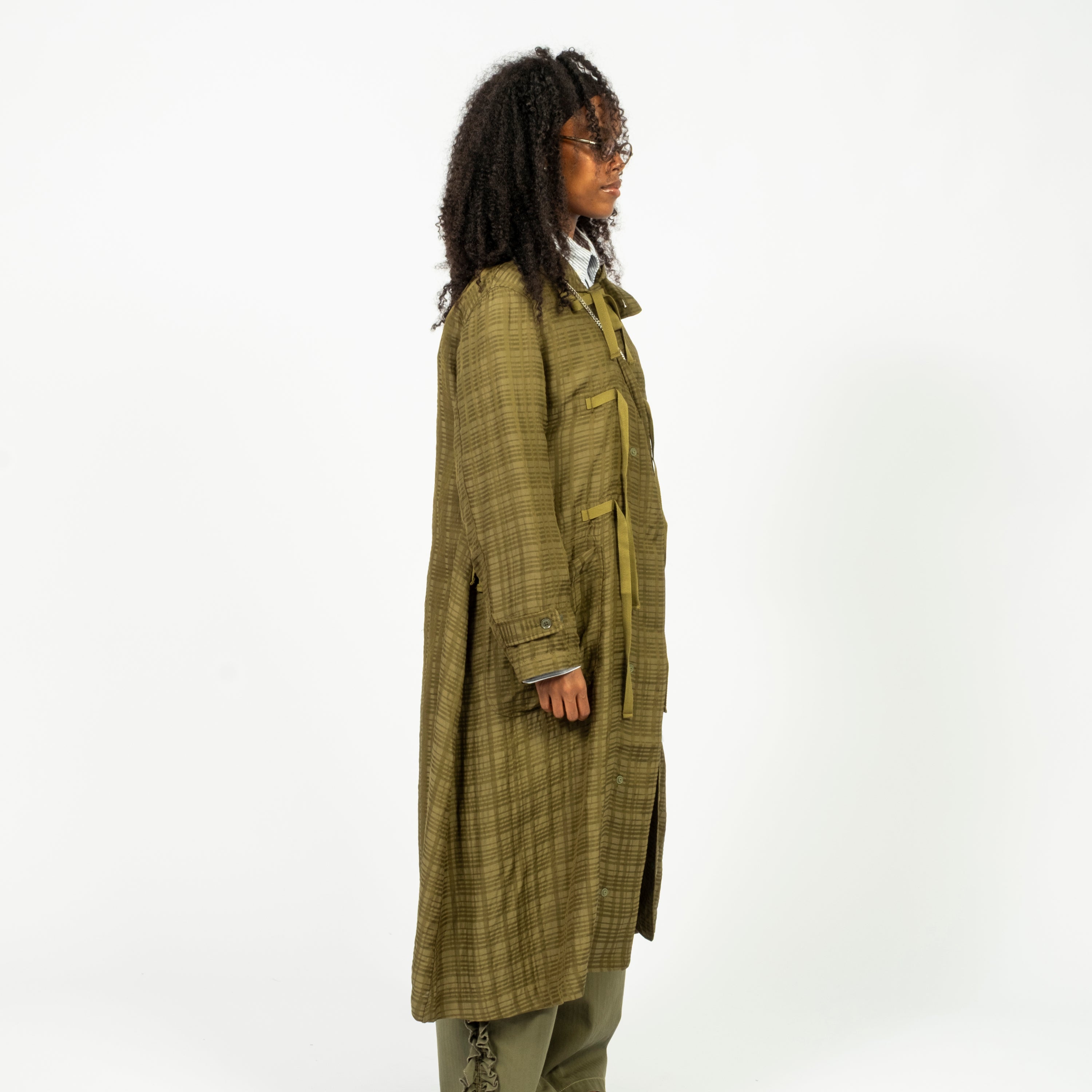 [TACTI] CHECK DUFFLE DRESS _ OLIVE