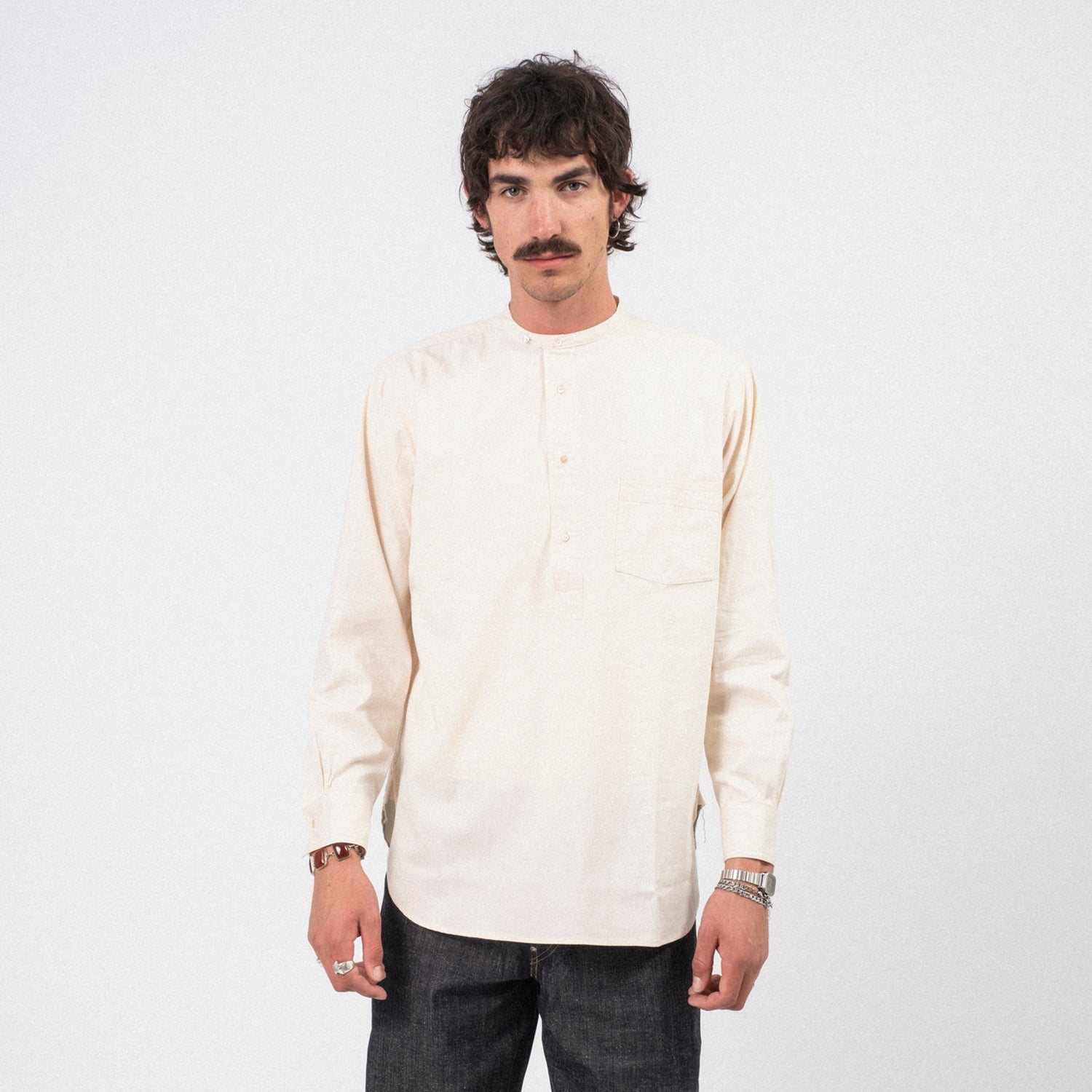 [T.T] LOT.105 BAND COLLAR SHIRT P/O _ IVORY