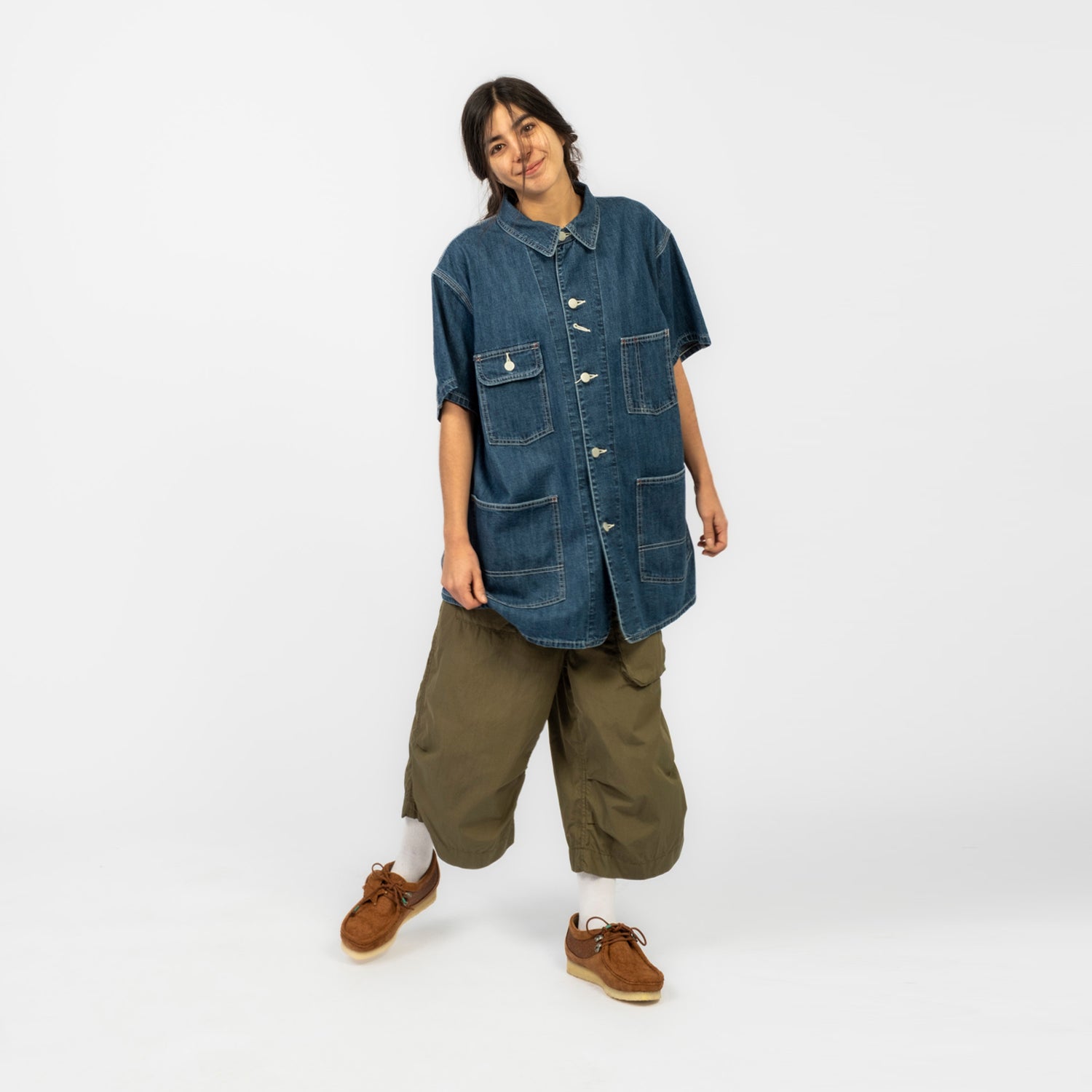 BEAMS BOY] DENIM COVERALL SHORT SLEEVE _ BLUE
