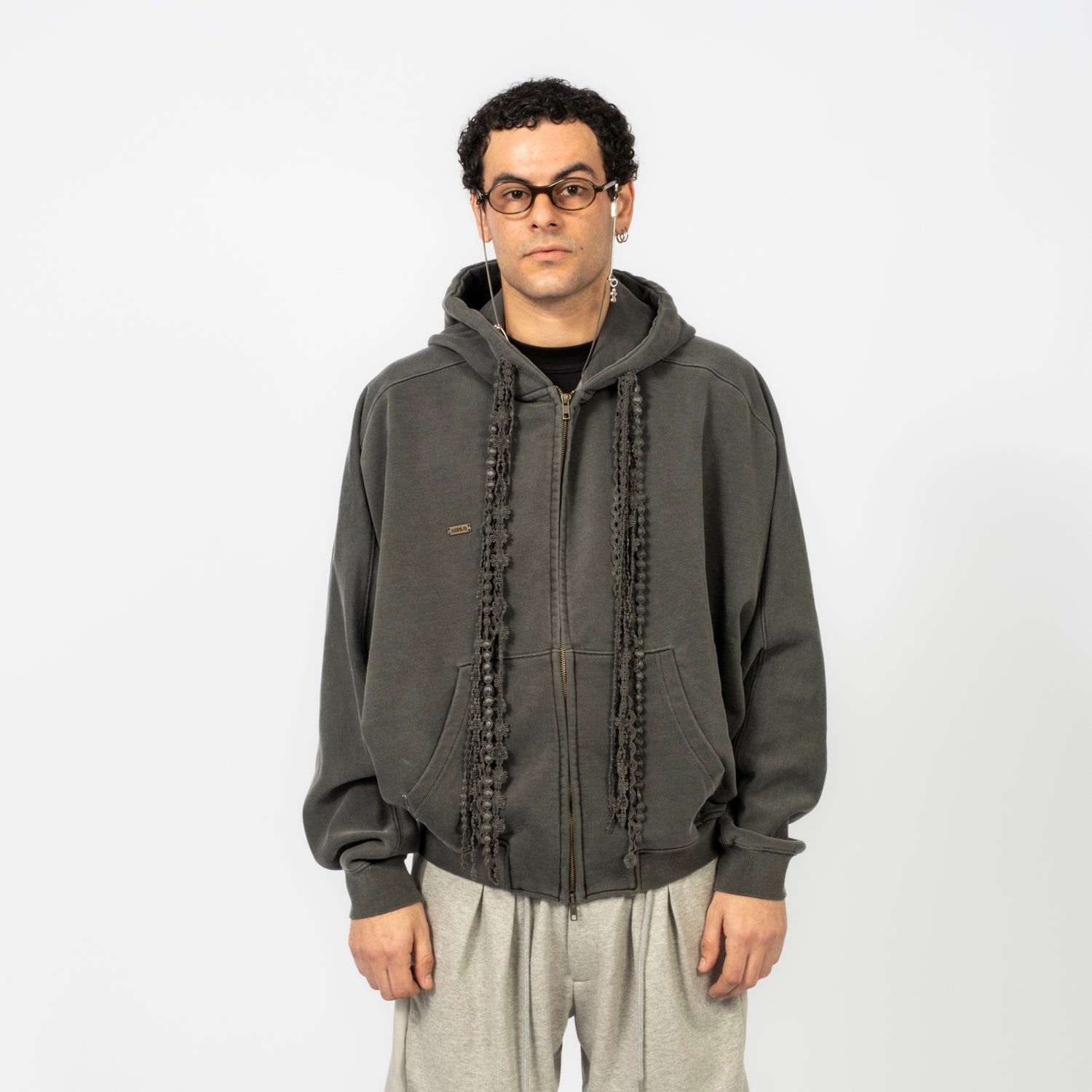 [AJOBYAJO] LACED MULTI-DRAWSTRING ZIP- UP HOODIE _ CHARCOAL