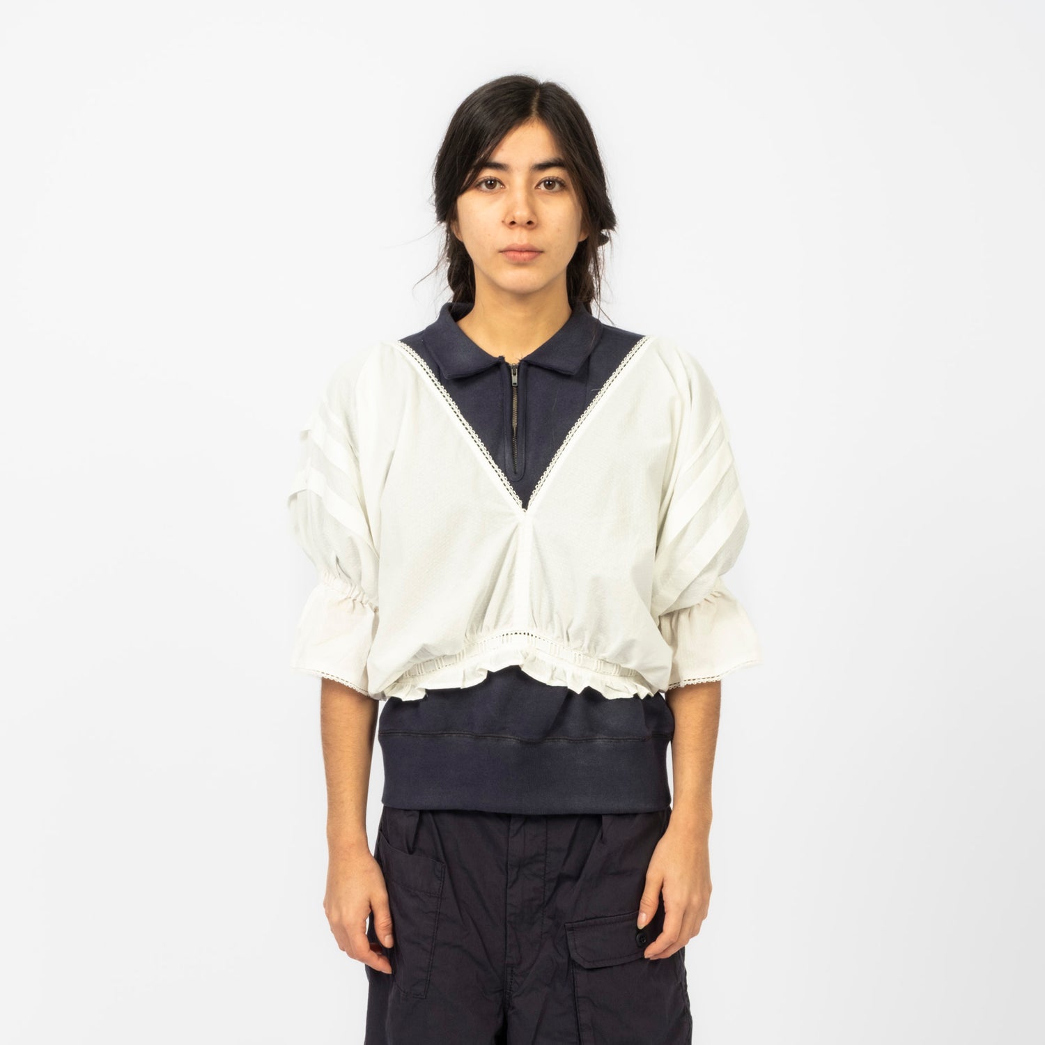 [BEAMS BOY] EURO DRAWERS ARRANGED BLOUSE _ OFF WHITE