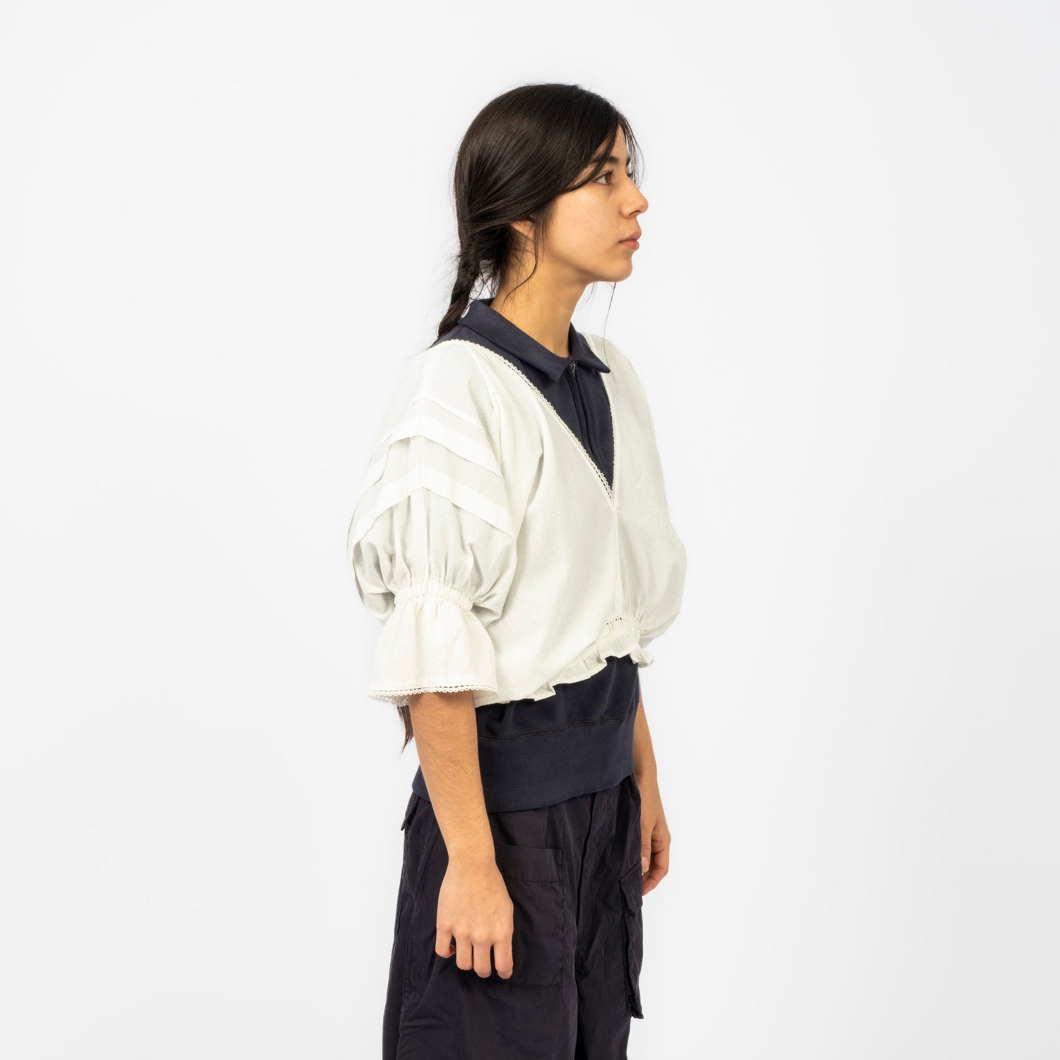 [BEAMS BOY] EURO DRAWERS ARRANGED BLOUSE _ OFF WHITE